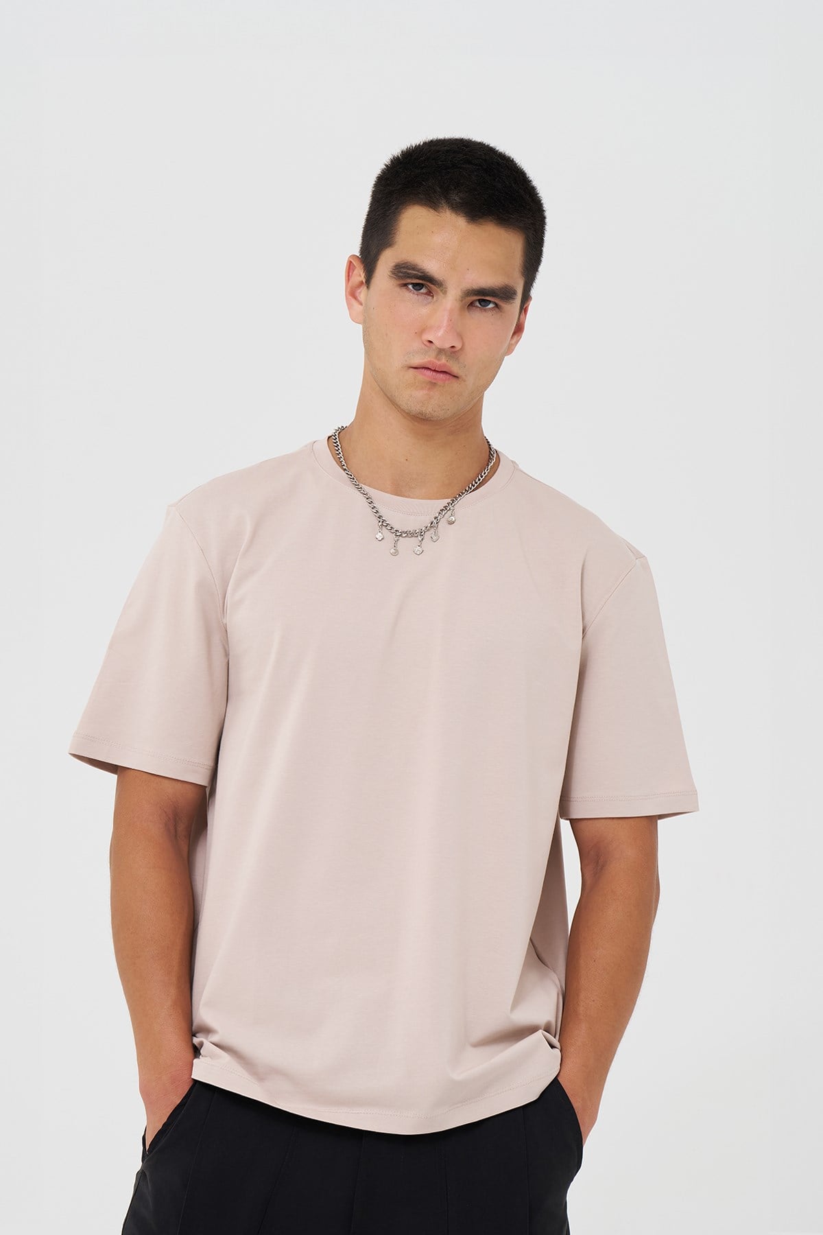 Basic Slim Fit Tişört Erkek /01 Stone