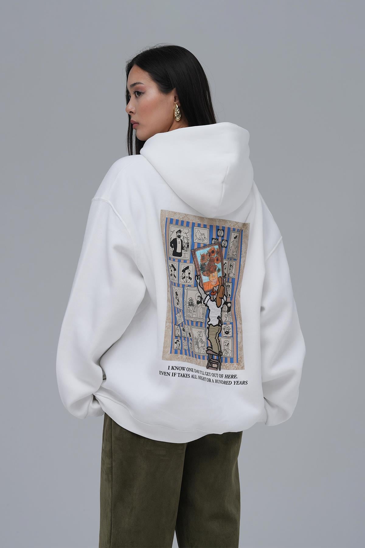 Beyond the Frames Oversize Sweatshirt Kadın Ekru