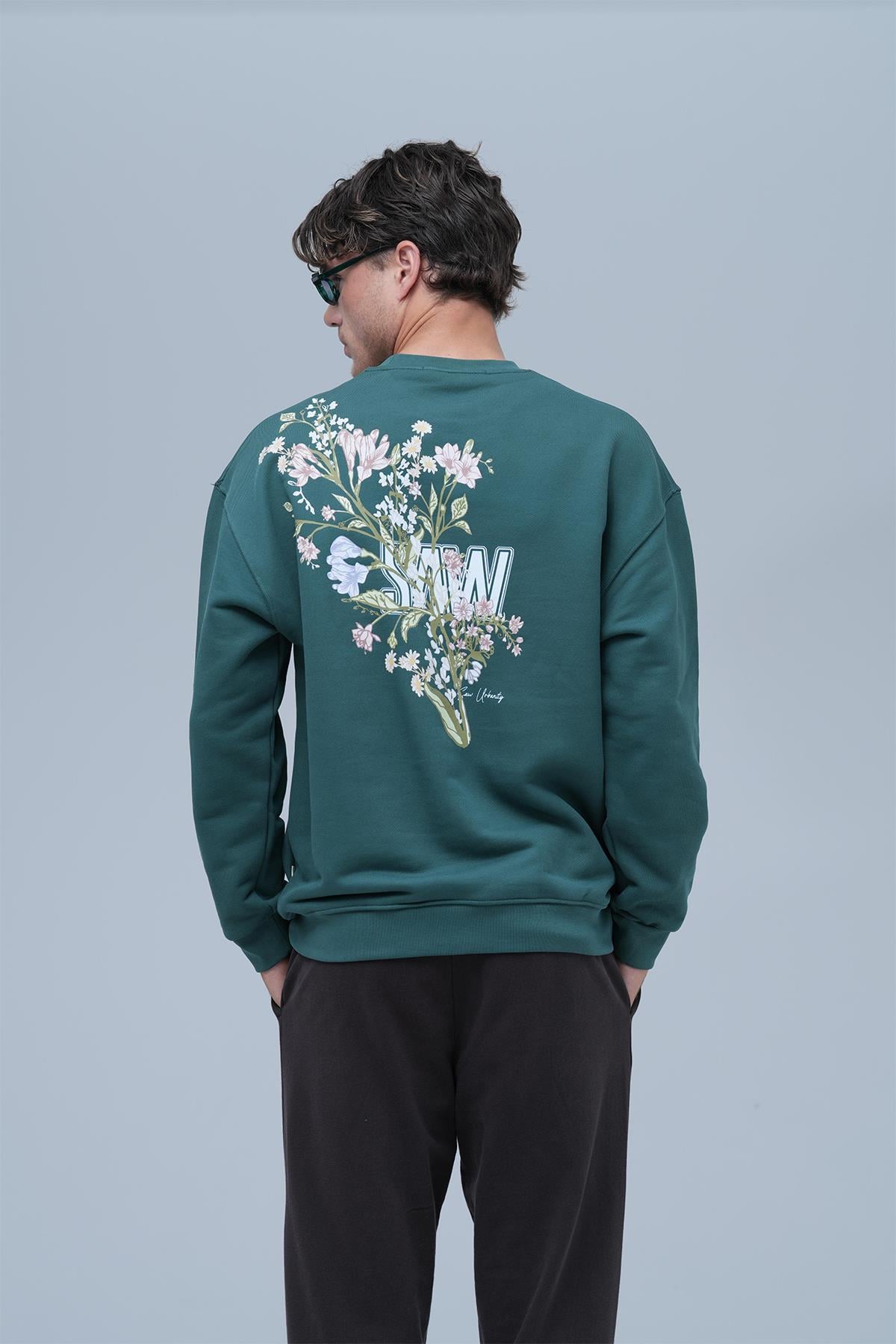 Bloom Spirit Oversize Sweatshirt Erkek Neft Yeşili