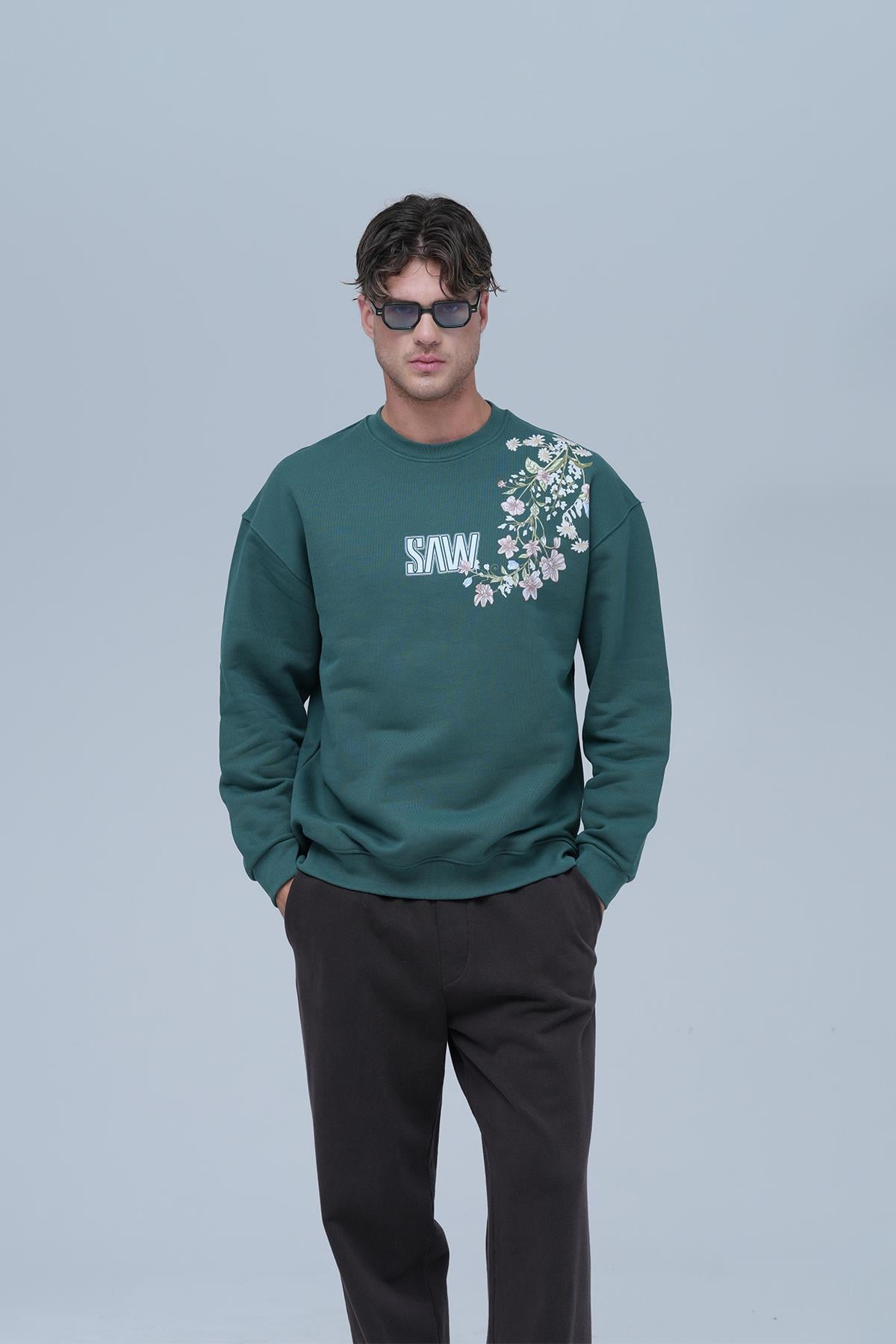Bloom Spirit Oversize Sweatshirt Erkek Neft Yeşili