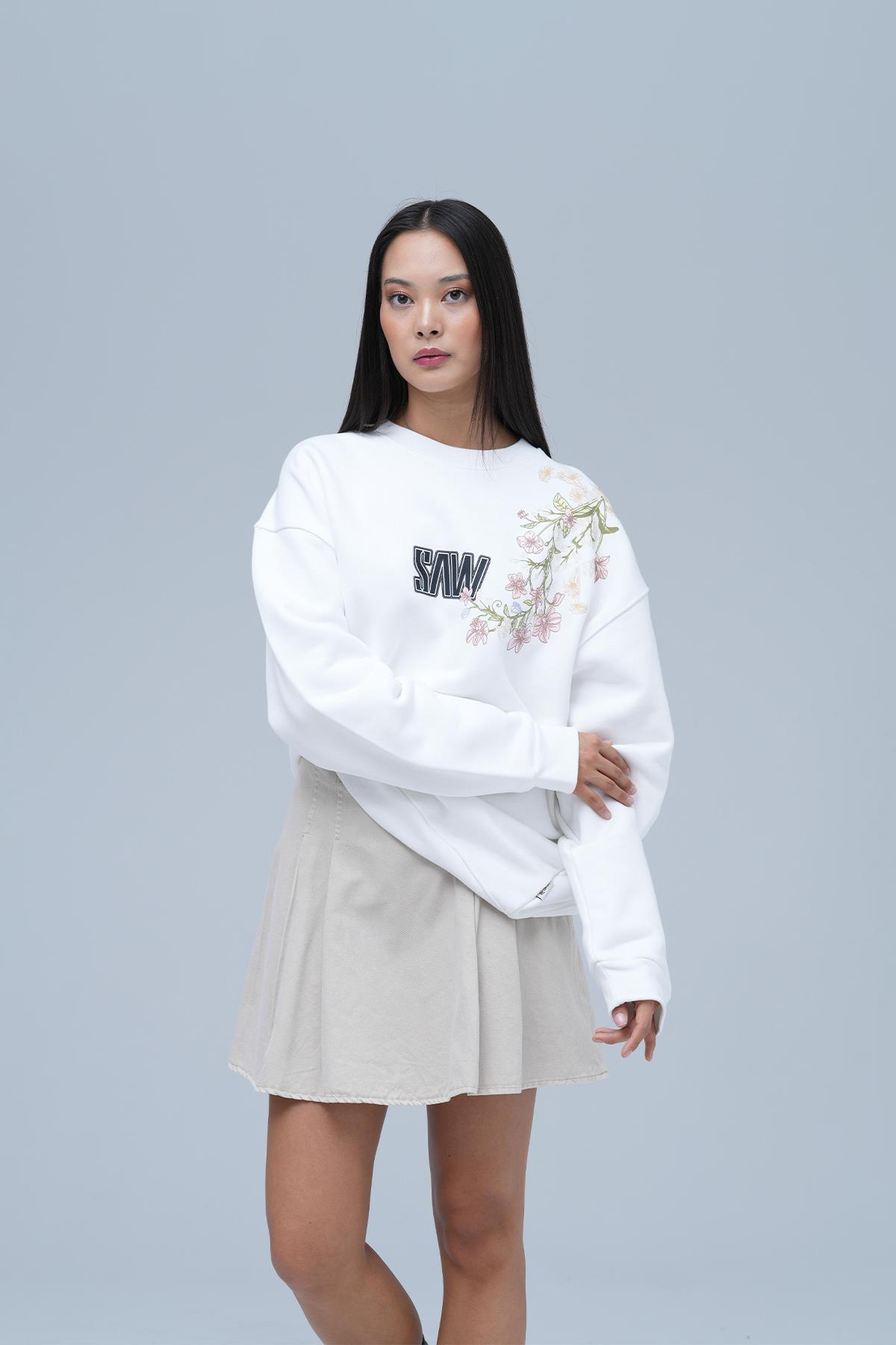 Bloom Spirit Oversize Sweatshirt Kadın Ekru
