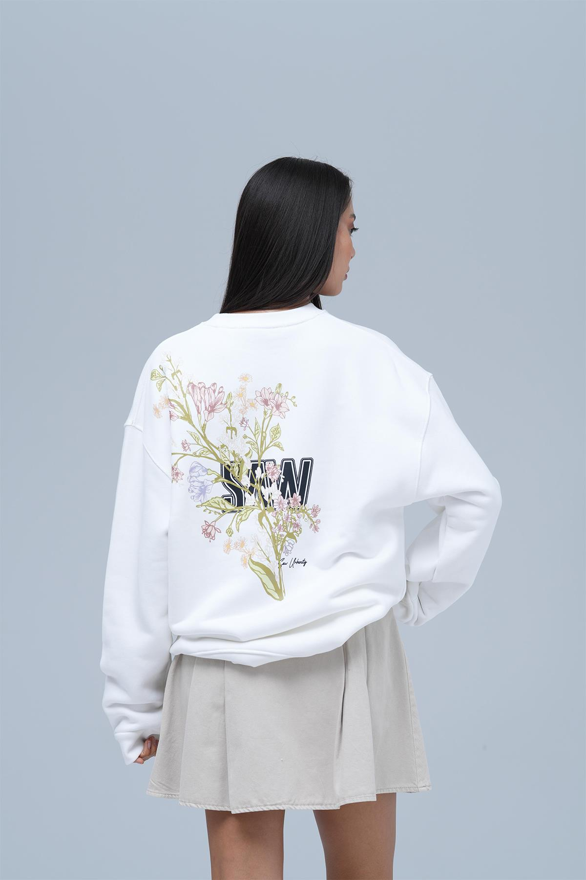 Bloom Spirit Oversize Sweatshirt Kadın Ekru