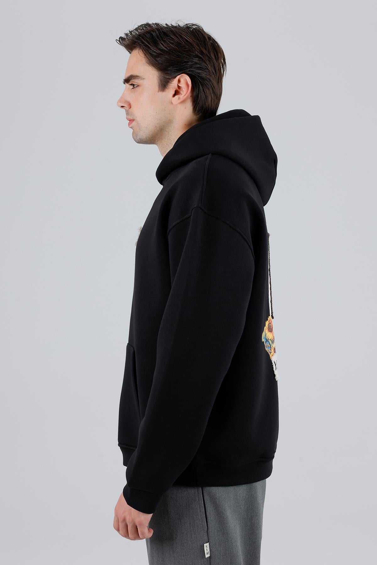 Blooming Canvas Oversize Sweatshirt Erkek Siyah