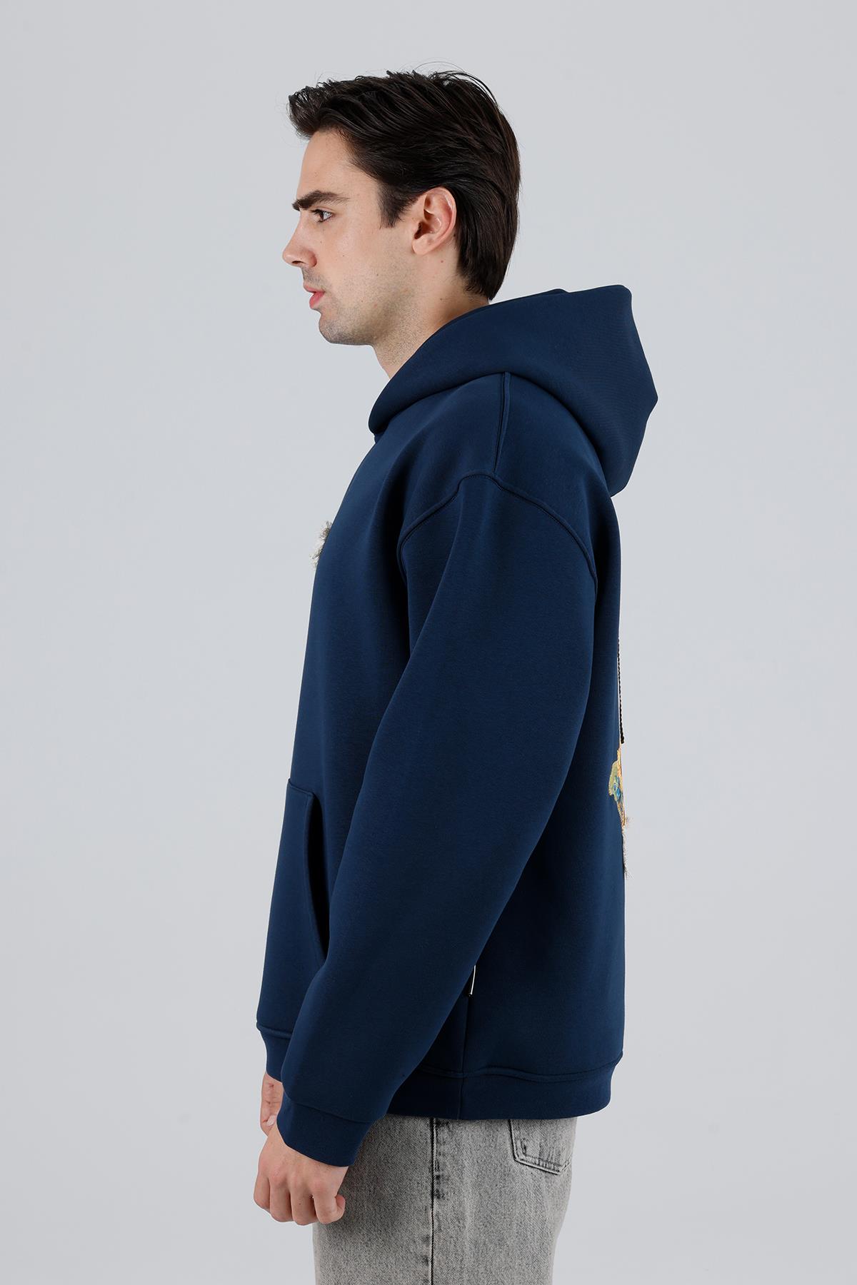 Blooming Canvas Oversize Sweatshirt Erkek İndigo