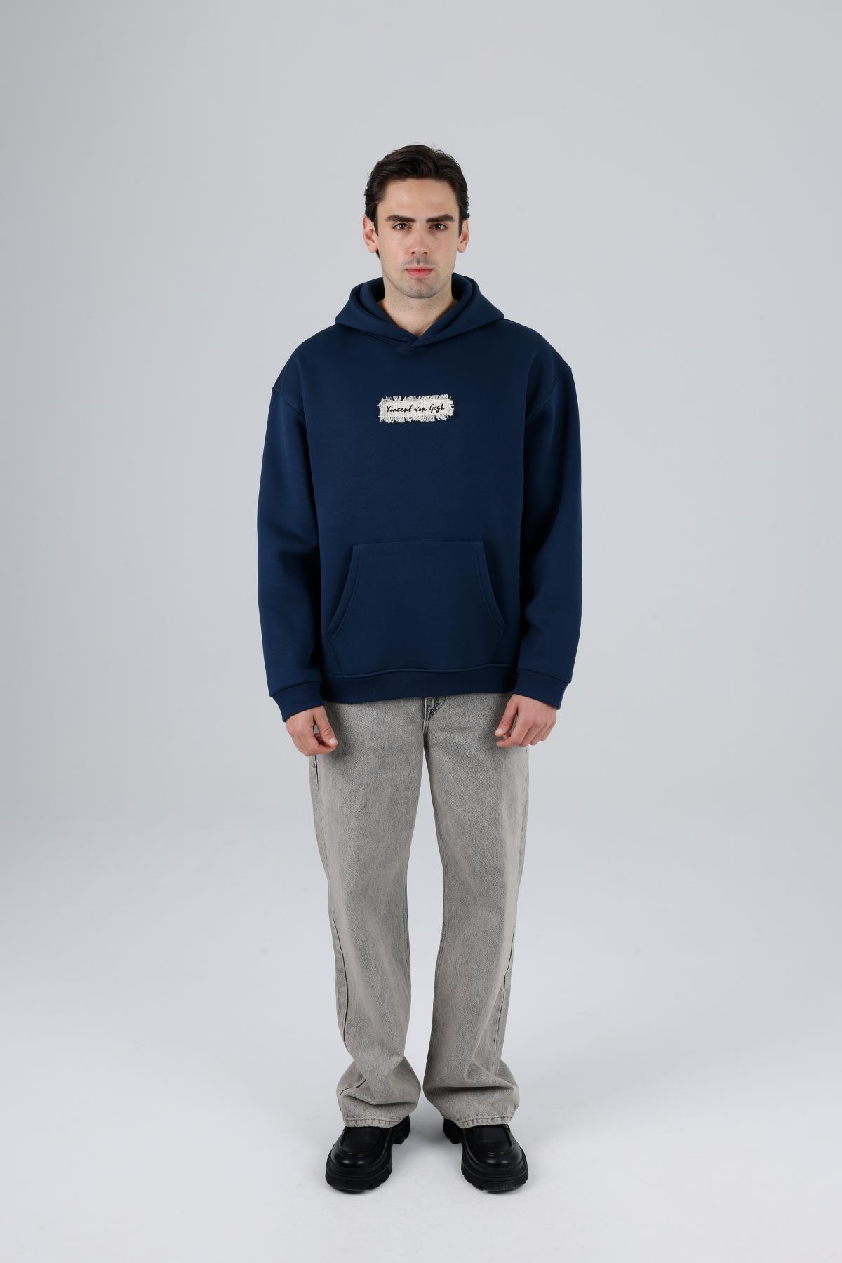 Blooming Canvas Oversize Sweatshirt Erkek İndigo