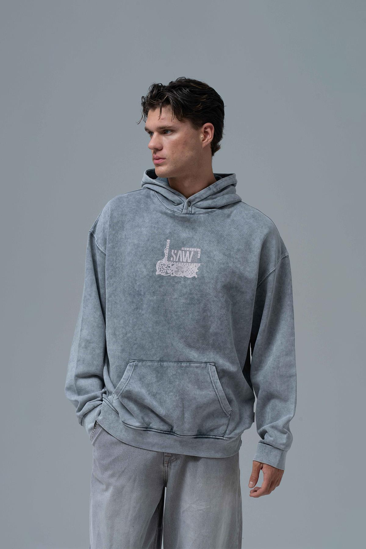 Breathe & Live Oversize Hoodie Erkek Füme