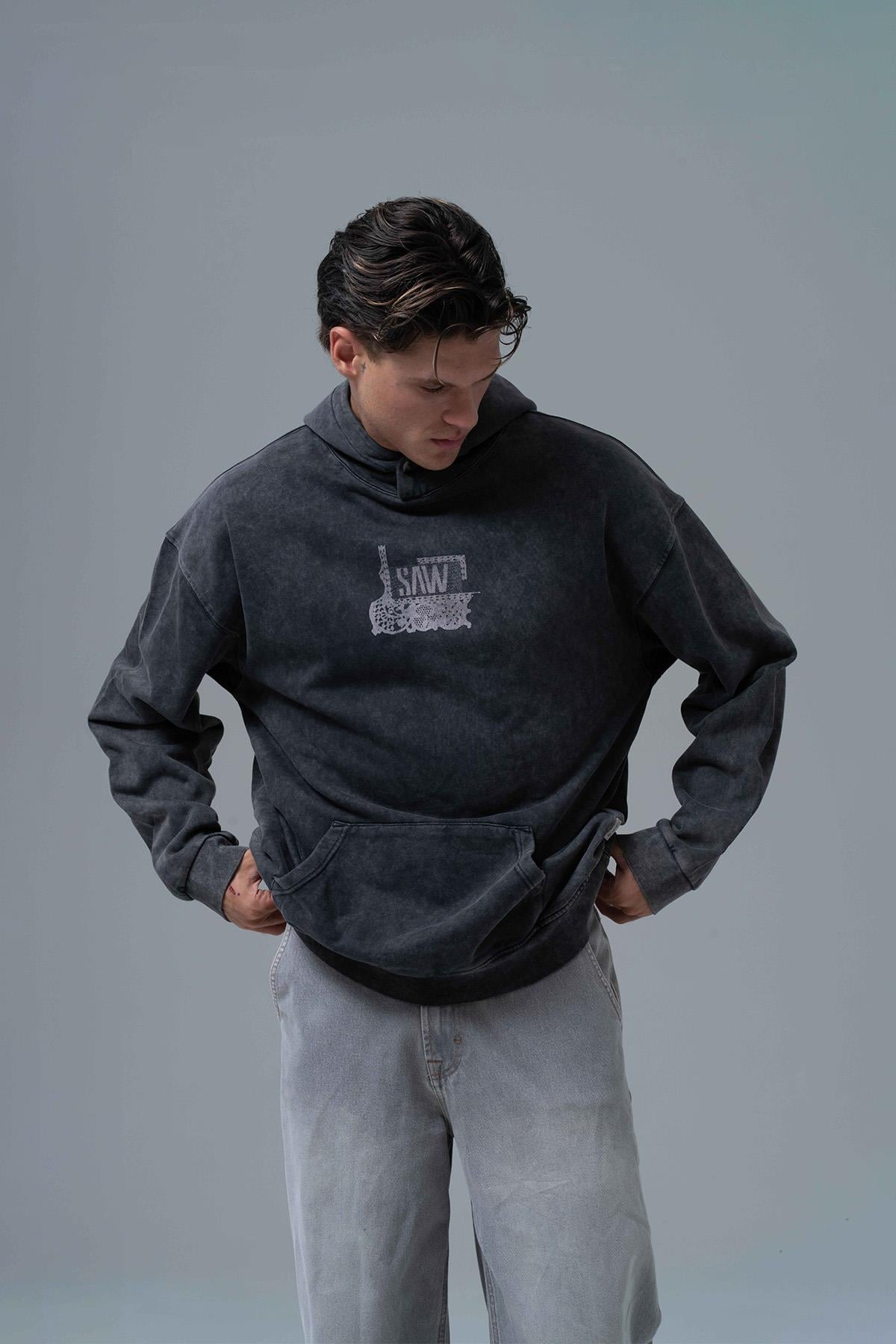Breathe & Live Oversize Hoodie Erkek Siyah