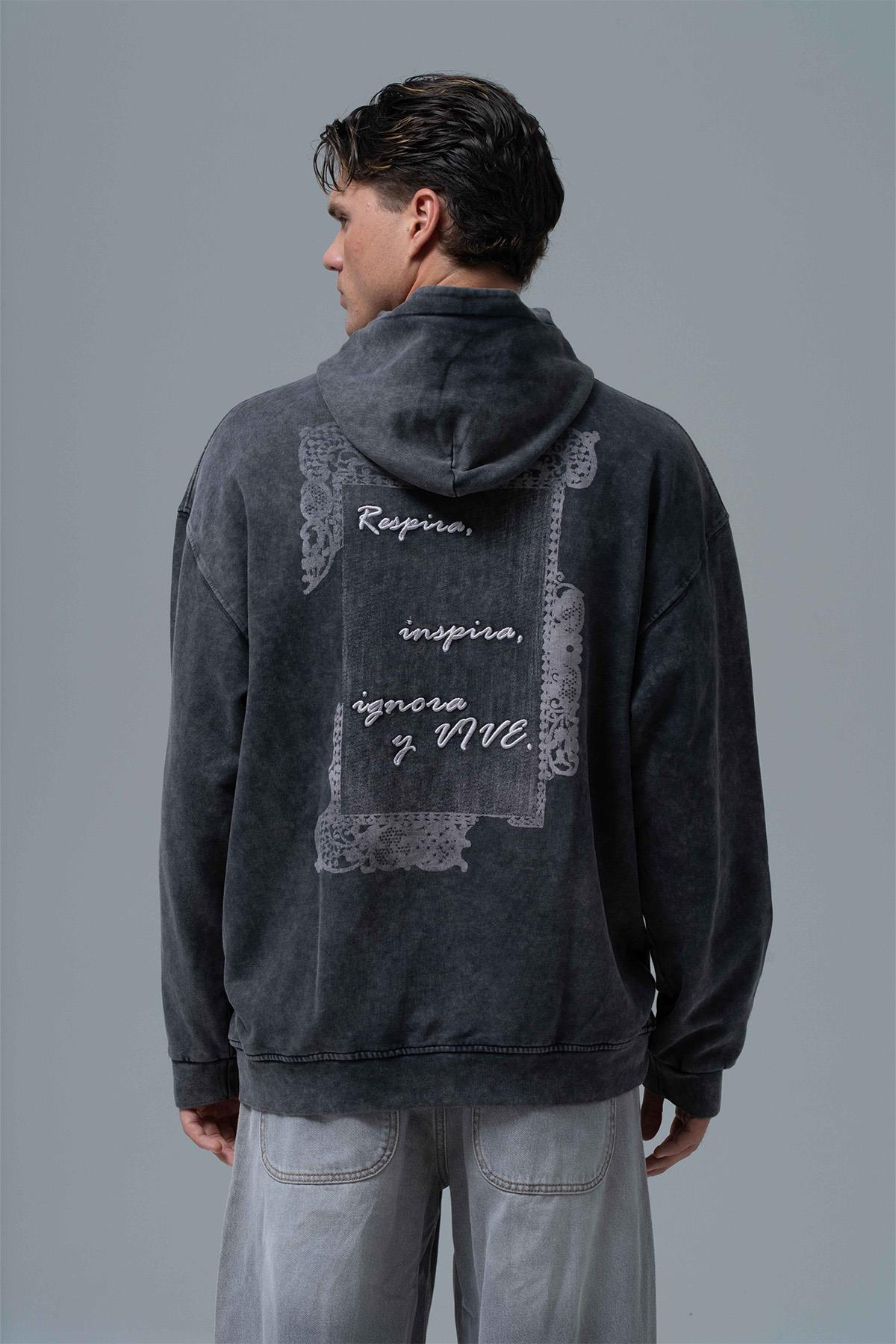 Breathe & Live Oversize Hoodie Erkek Siyah