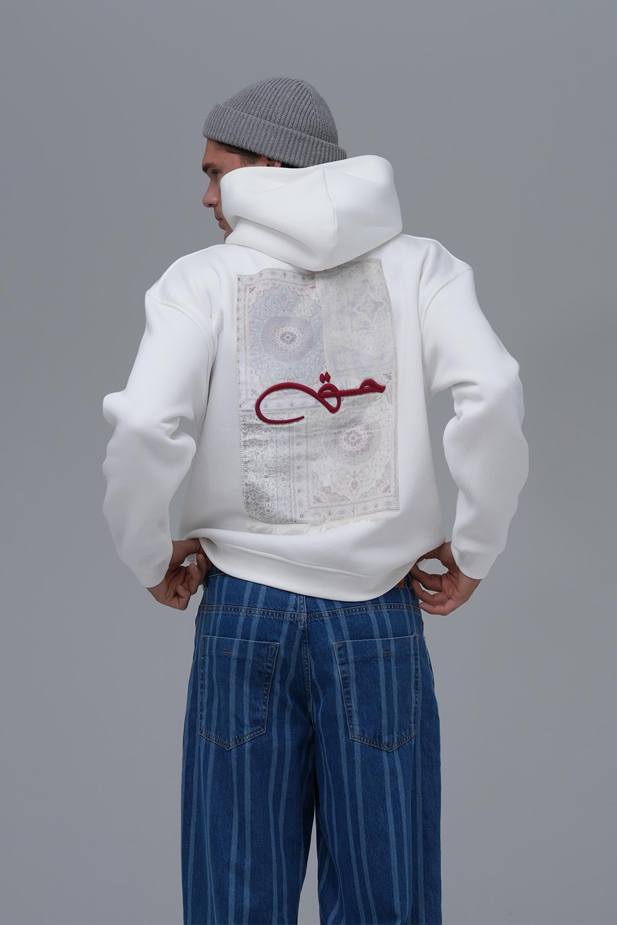 Calligraphy Carpet Oversize Sweatshirt Erkek Ekru