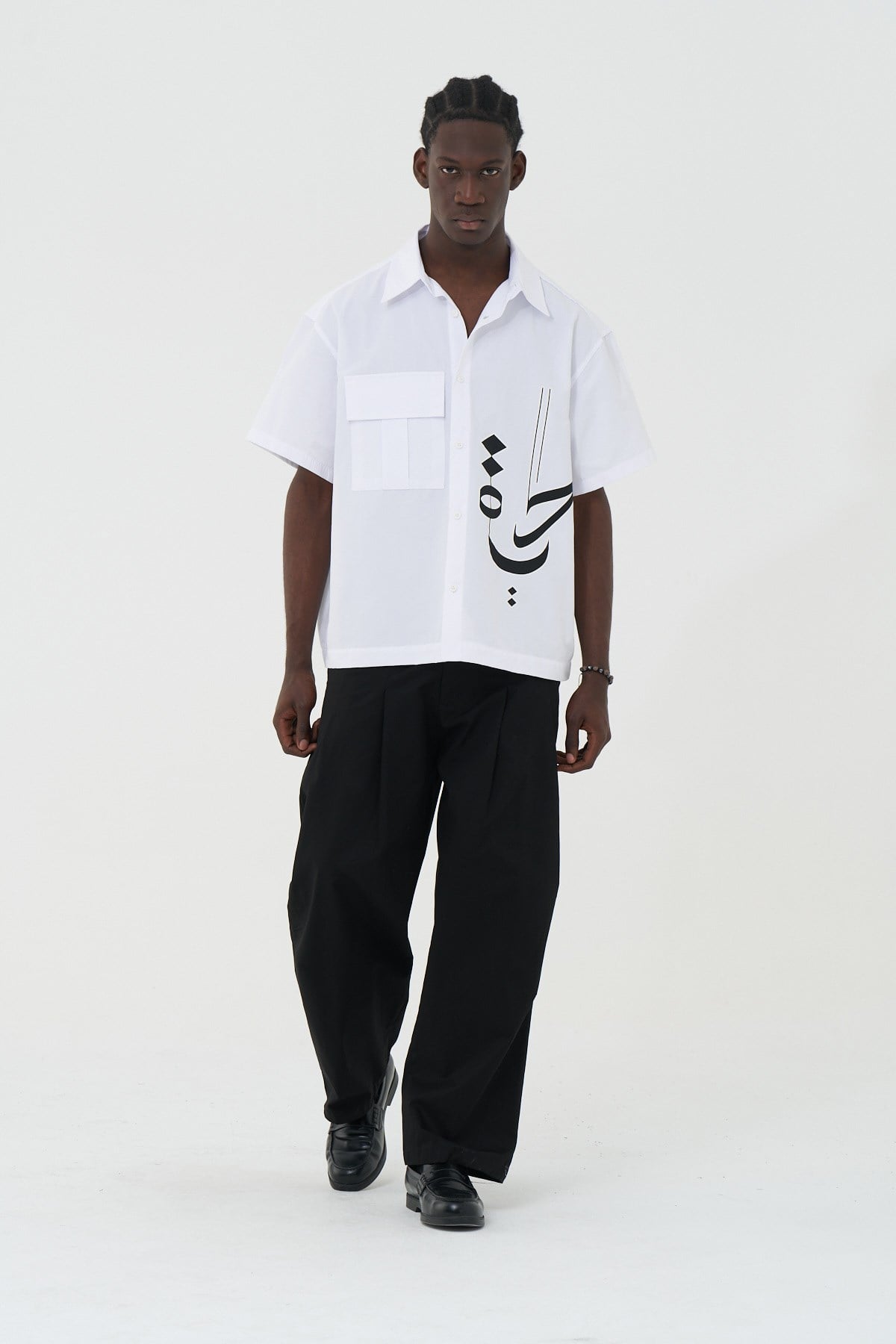 Calligraphy Flow Oversize Erkek Gömlek Beyaz