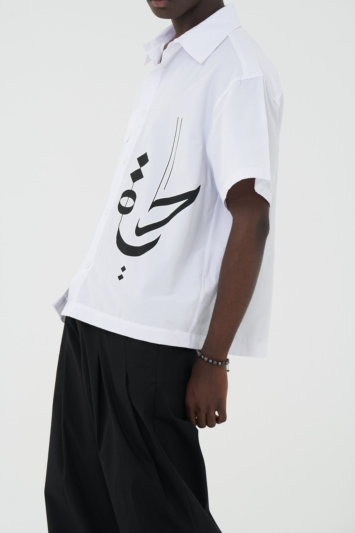 Calligraphy Flow Oversize Erkek Gömlek Beyaz