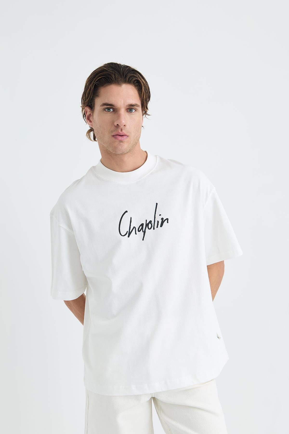 Chaplin Oversize Tişört Erkek Ekru