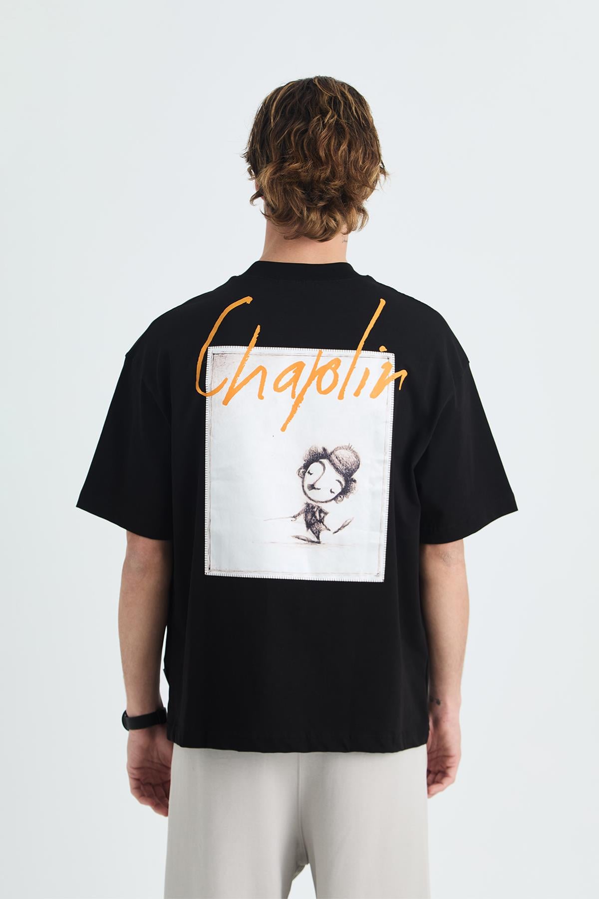 Chaplin Oversize Tişört Erkek Siyah