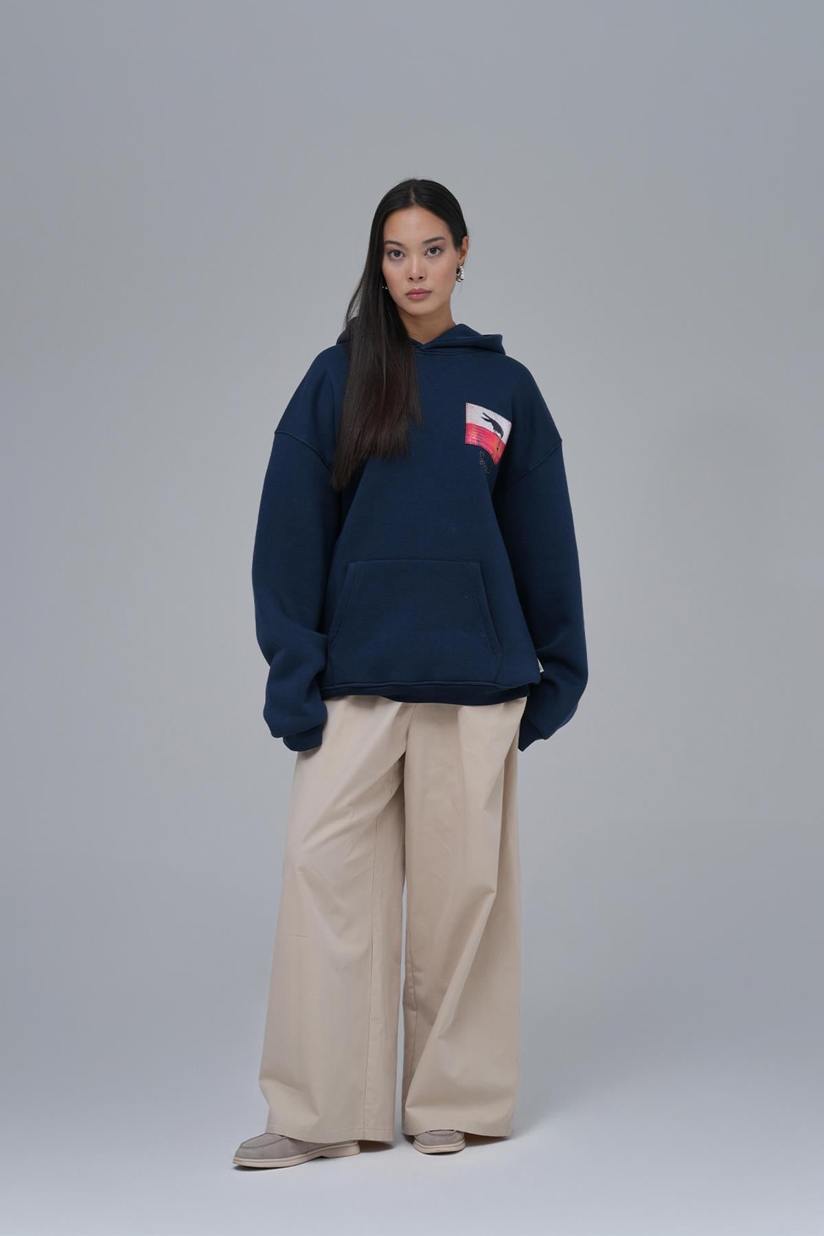 Crow of Transformation Oversize Sweatshirt Kadın İndigo