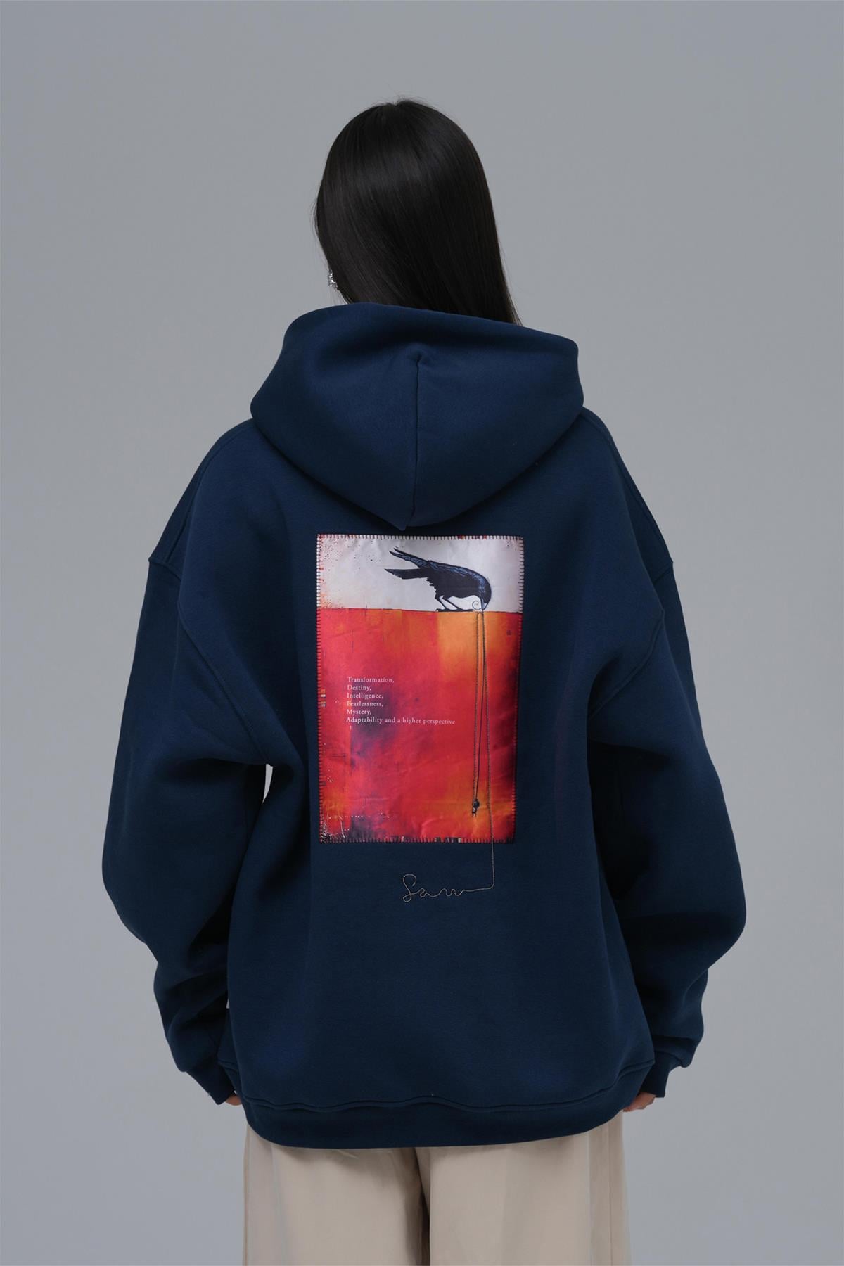 Crow of Transformation Oversize Sweatshirt Kadın İndigo