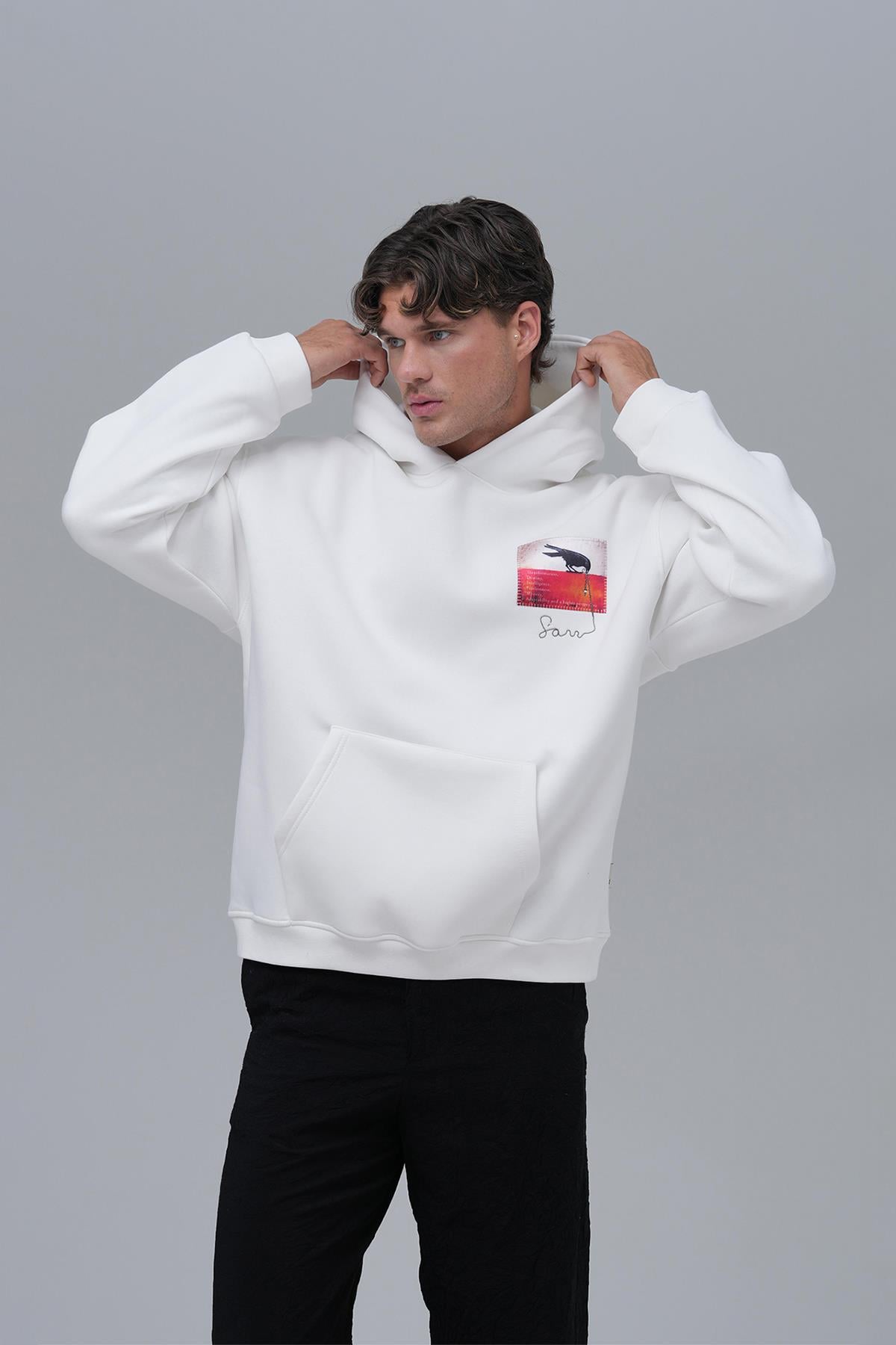 Crow of Transformation Oversize Sweatshirt Erkek Ekru