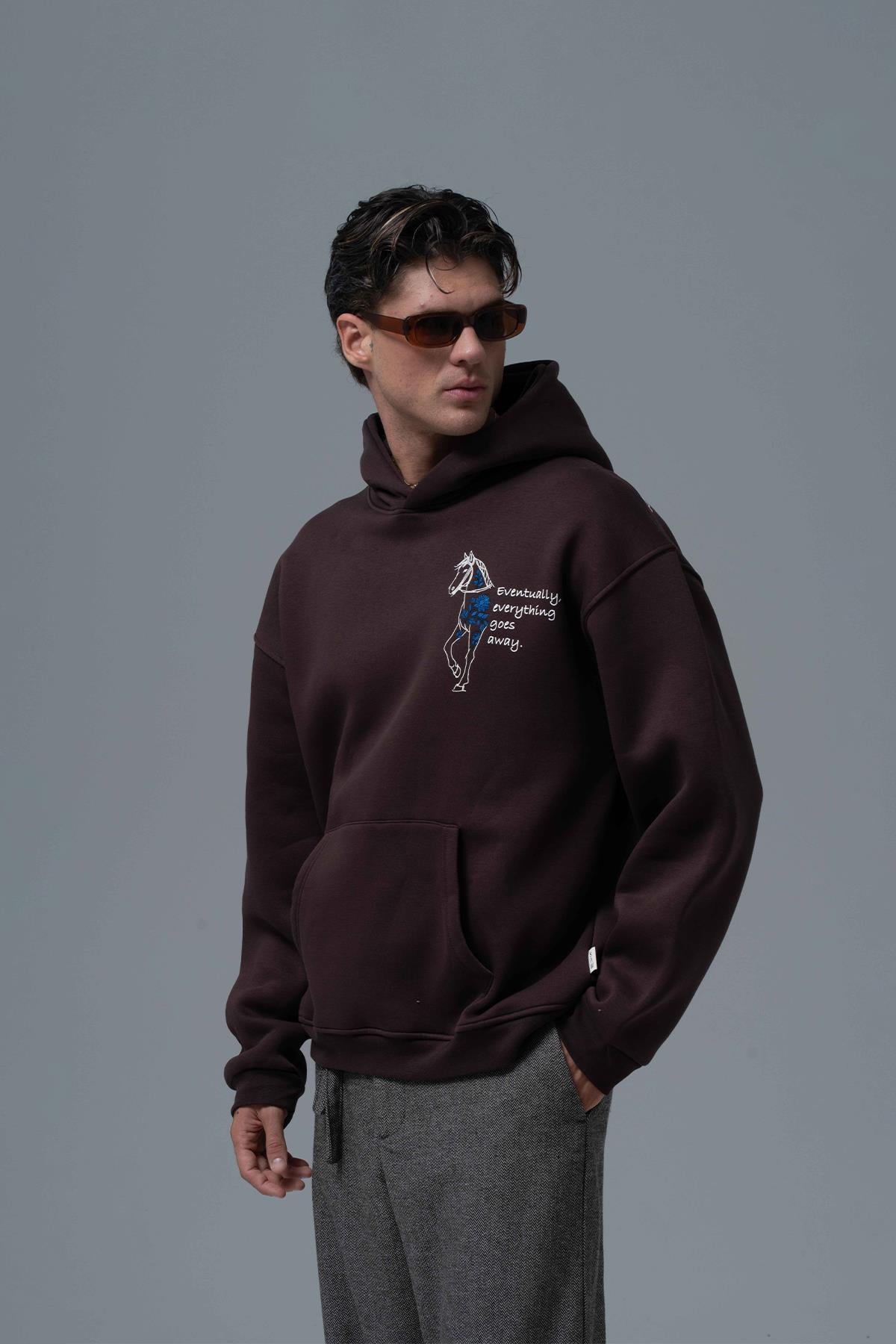 Design Story Fading Echoes Oversize Sweatshirt Erkek Kahverengi