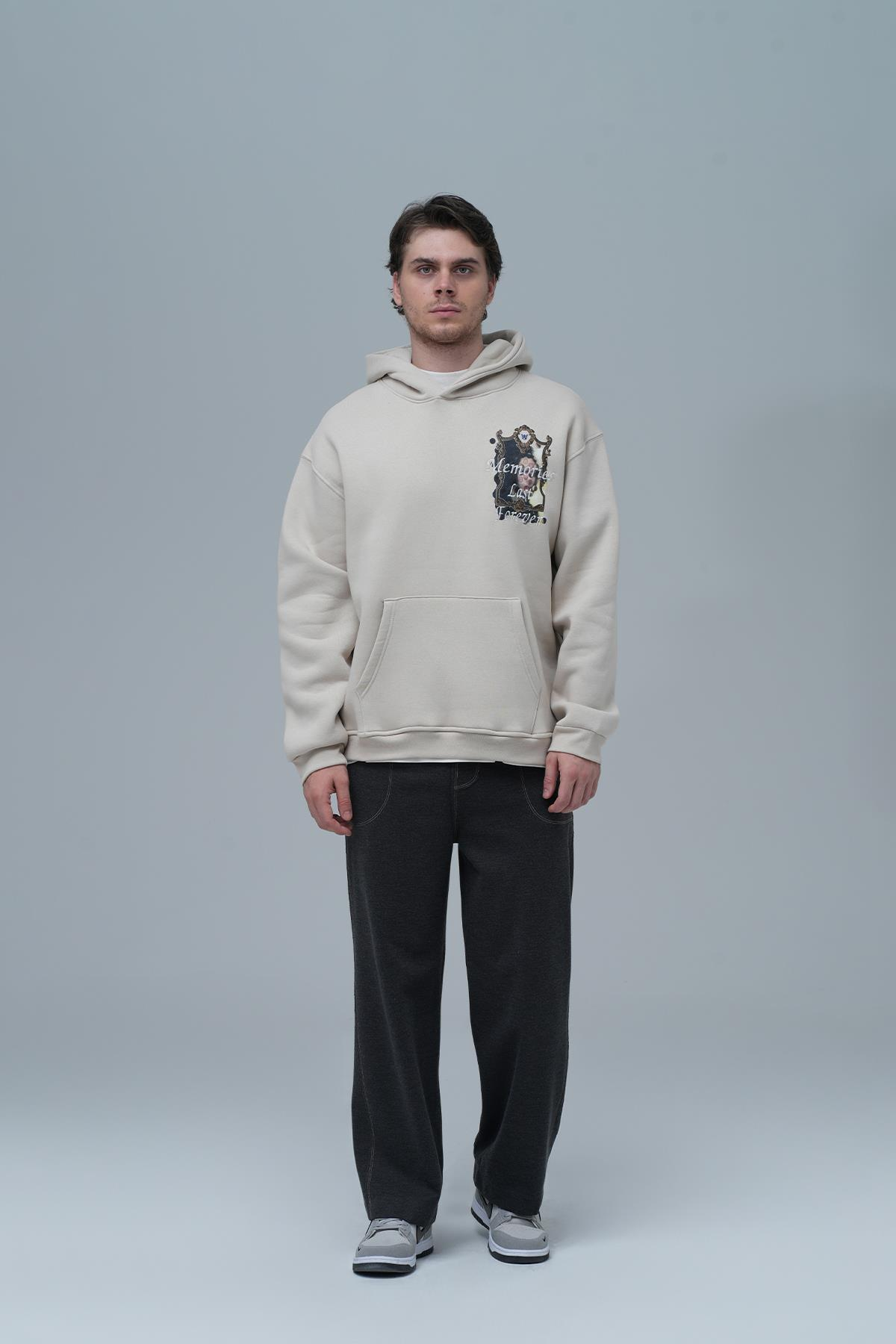 Eternal Frame Oversize Sweatshirt Erkek Ekru