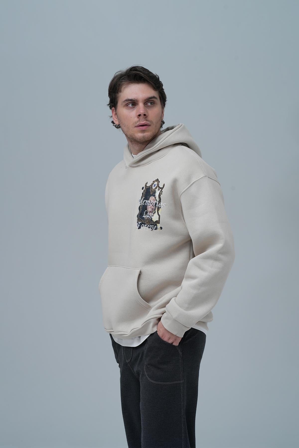 Eternal Frame Oversize Sweatshirt Erkek Ekru