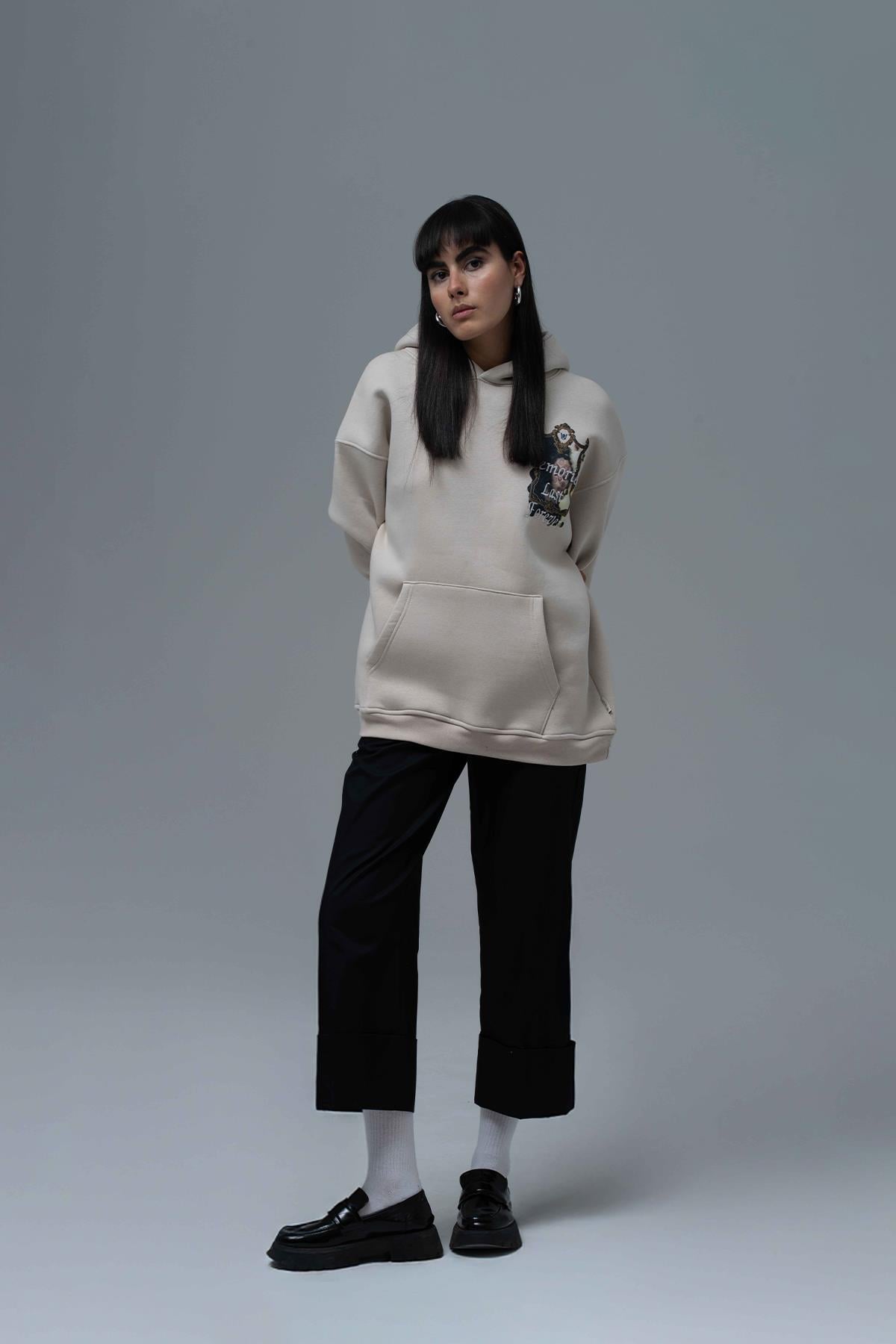 Eternal Frame Oversize Sweatshirt Kadın Ekru