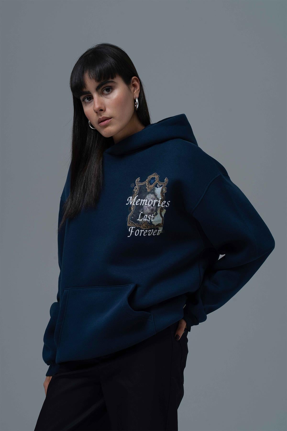 Eternal Frame Oversize Sweatshirt Kadın İndigo