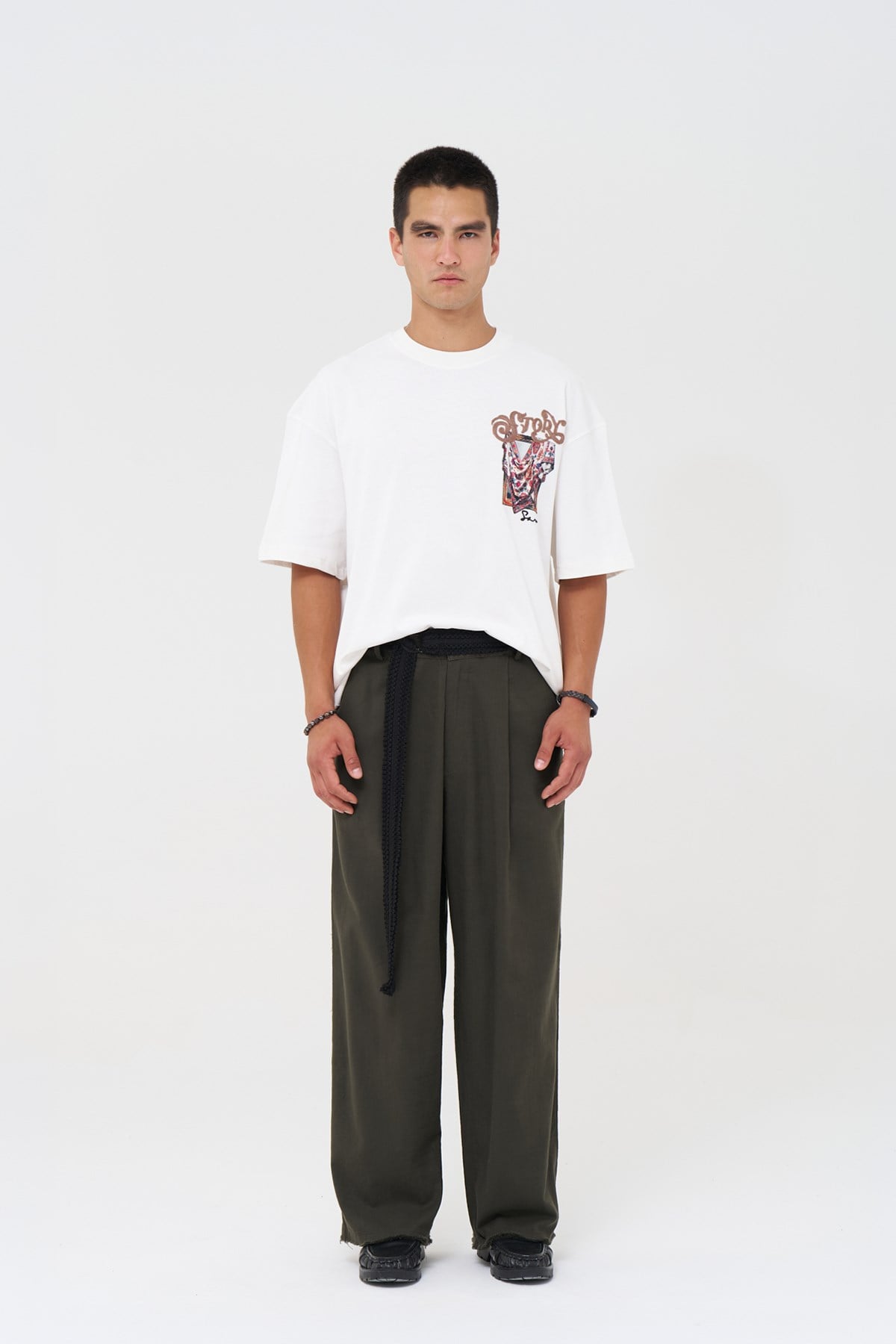 Folk Drapery Oversize Erkek Tişört Ekru