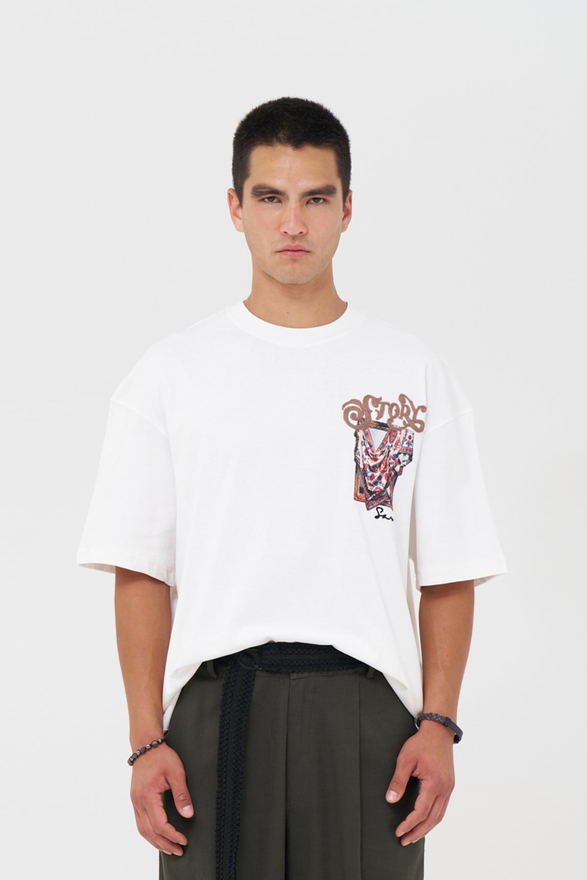 Folk Drapery Oversize Erkek Tişört Ekru
