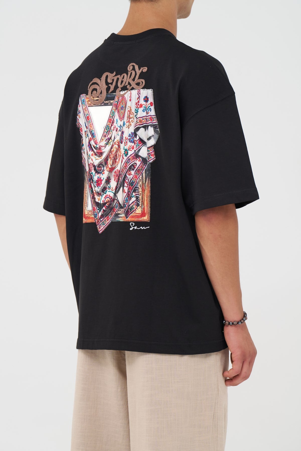 Folk Drapery Oversize Erkek Tişört Siyah