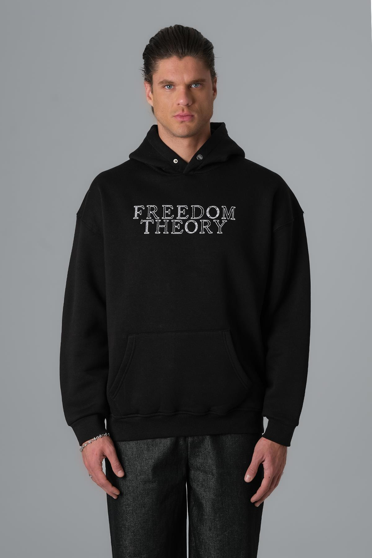 Geometric Freedom Oversize Sweatshirt Erkek Siyah
