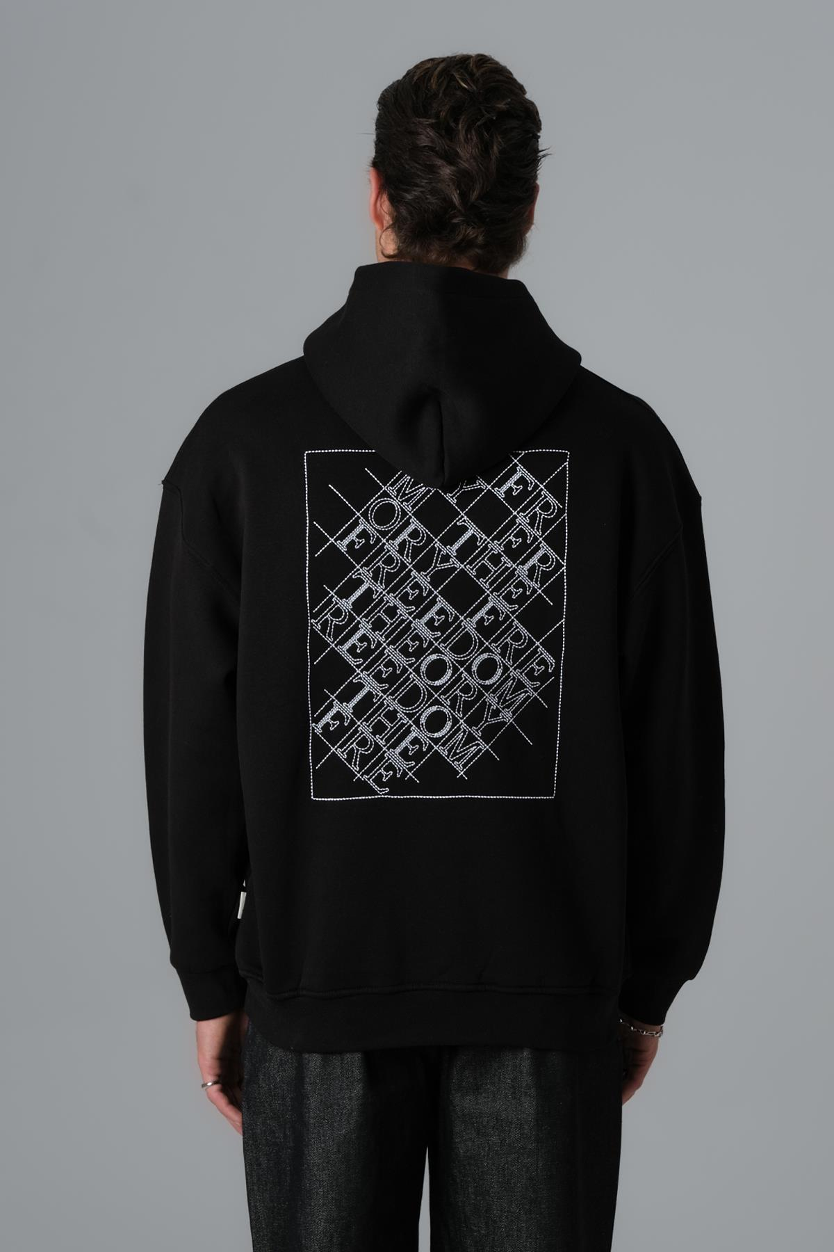 Geometric Freedom Oversize Sweatshirt Erkek Siyah