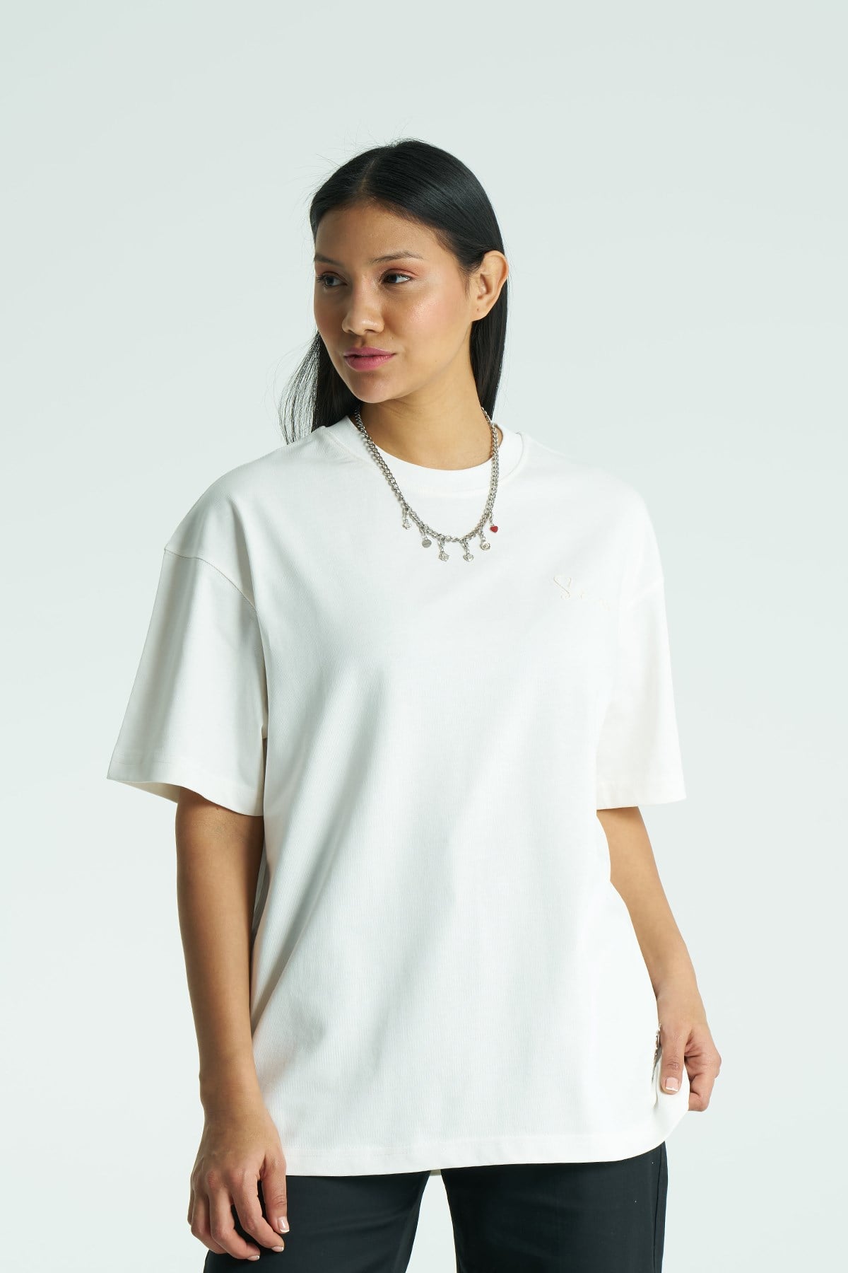 Glyph Oversize Kadın Tişört Ekru