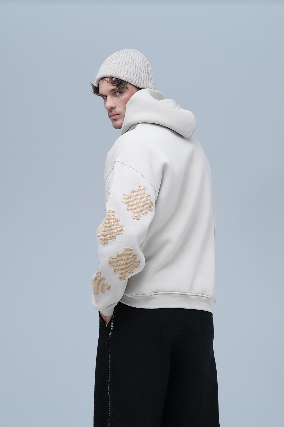 Heritage Geometry Oversize Sweatshirt Erkek Stone