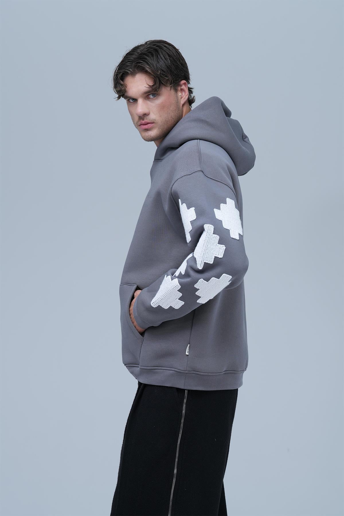 Heritage Geometry Oversize Sweatshirt Erkek Füme