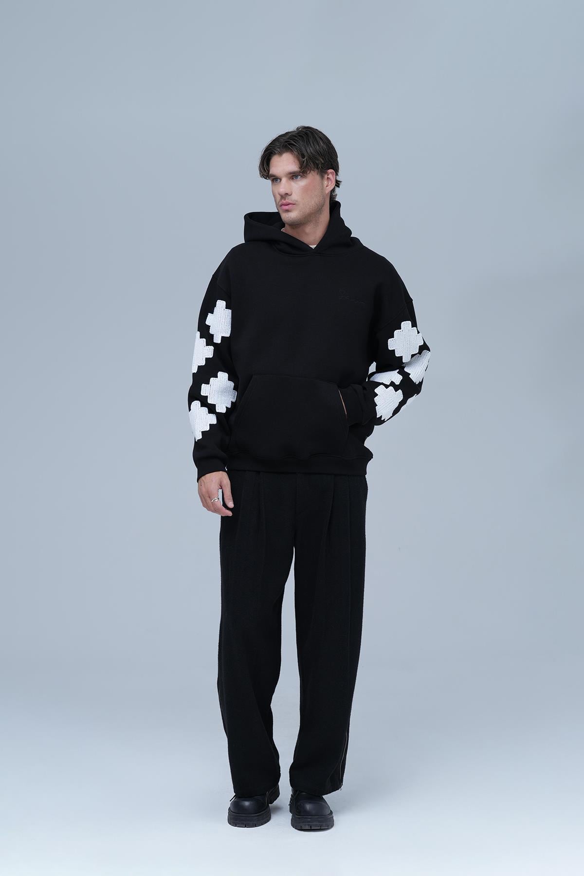 Heritage Geometry Oversize Sweatshirt Erkek Siyah