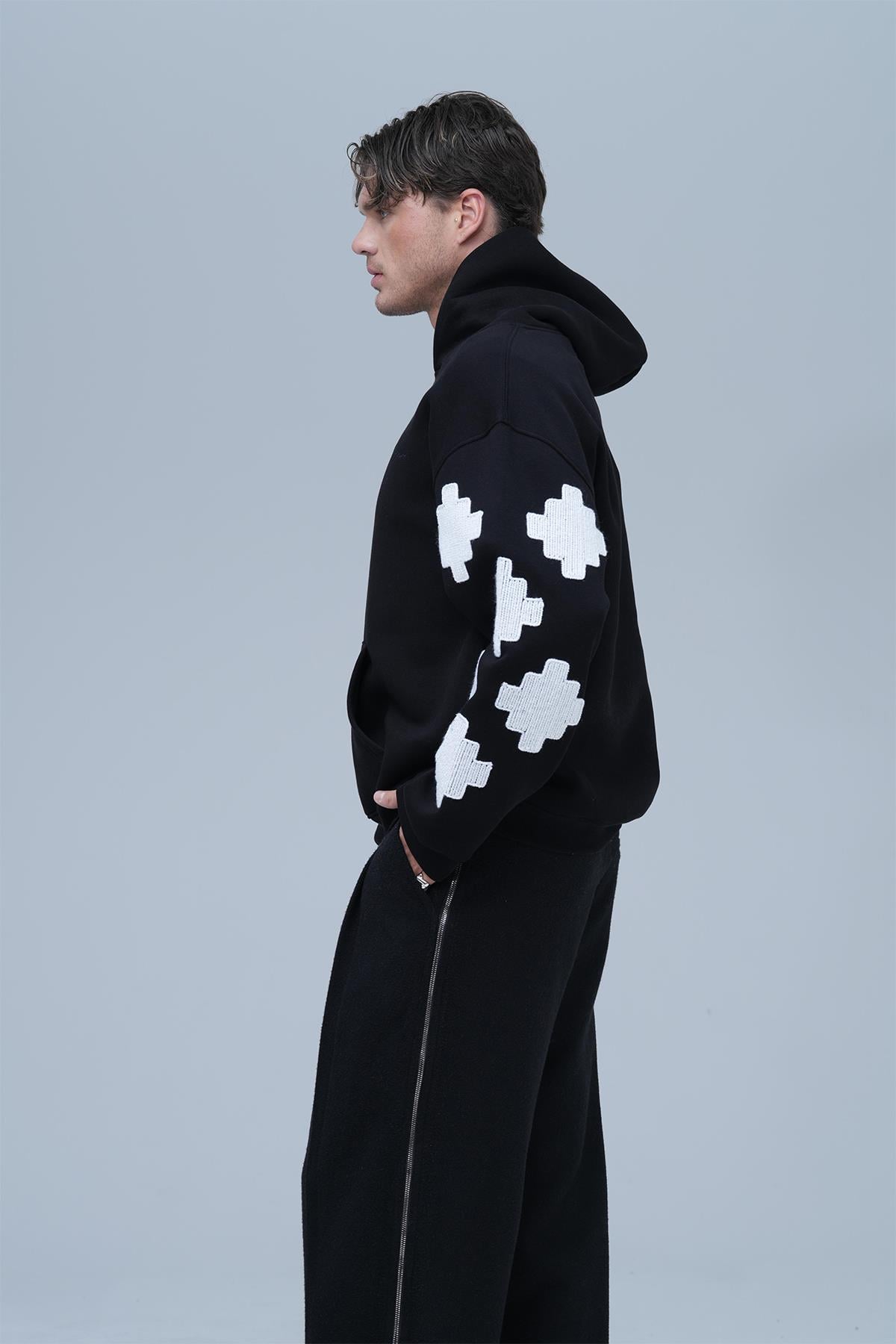 Heritage Geometry Oversize Sweatshirt Erkek Siyah