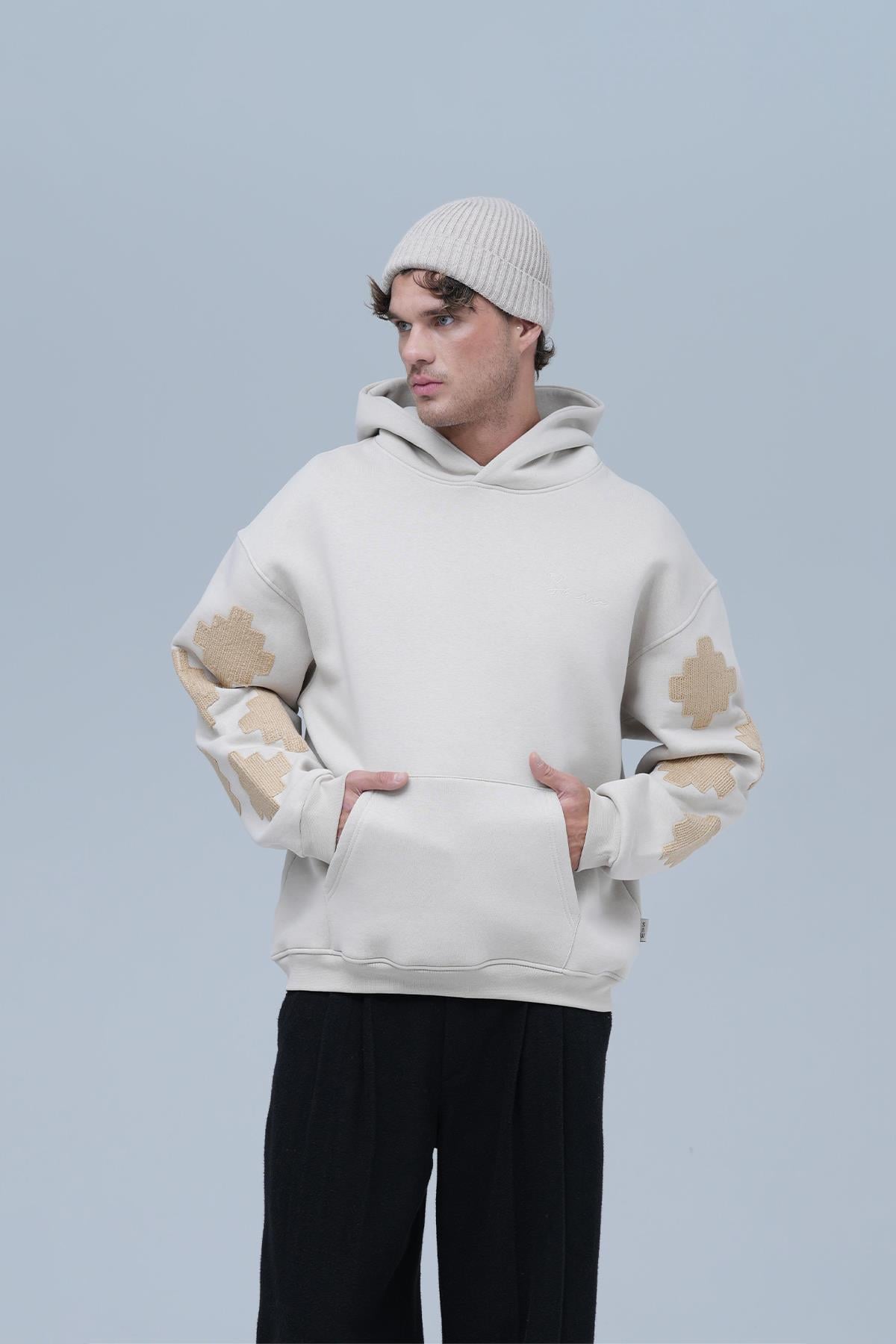 Heritage Geometry Oversize Sweatshirt Erkek Stone