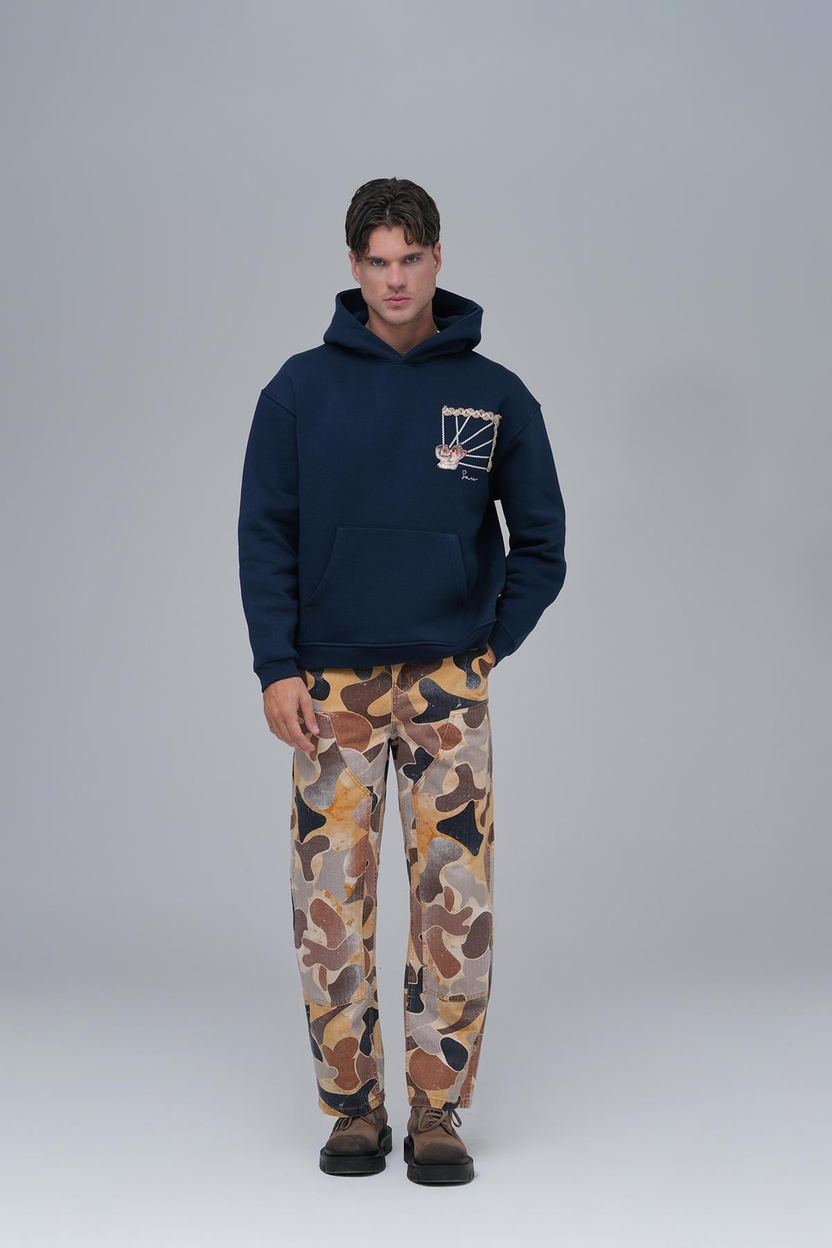 Heritage Threads Oversize Sweatshirt Erkek İndigo