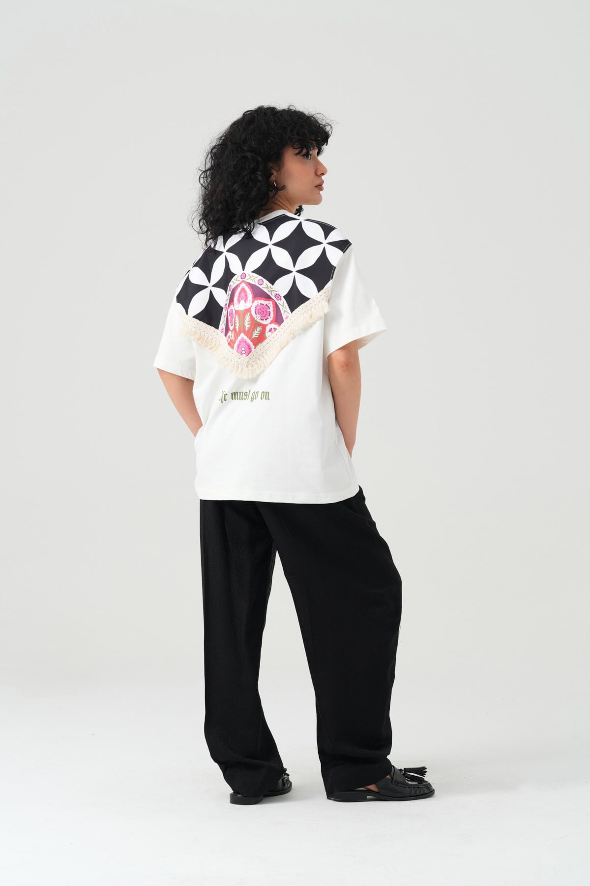 Life Bloom Oversize Kadın Tişört Ekru