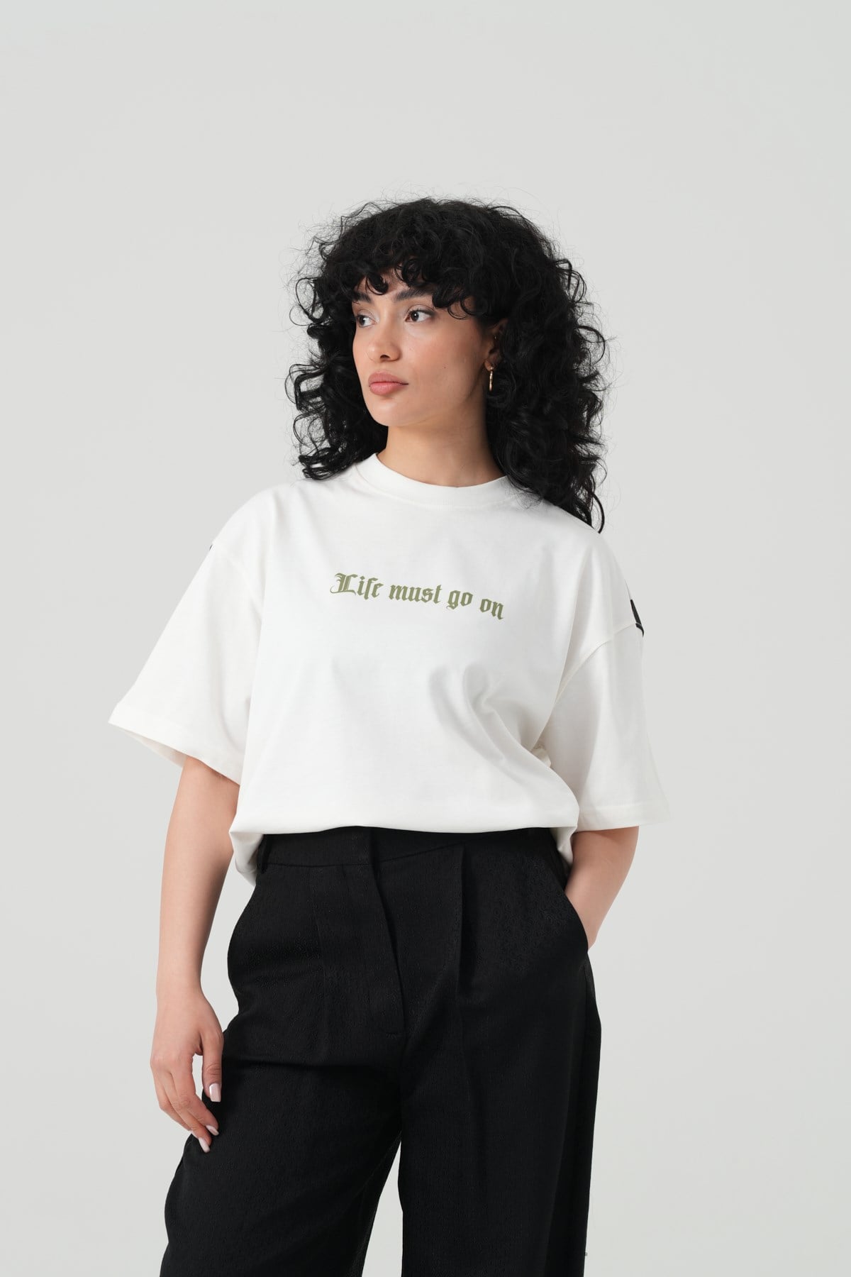 Life Bloom Oversize Kadın Tişört Ekru