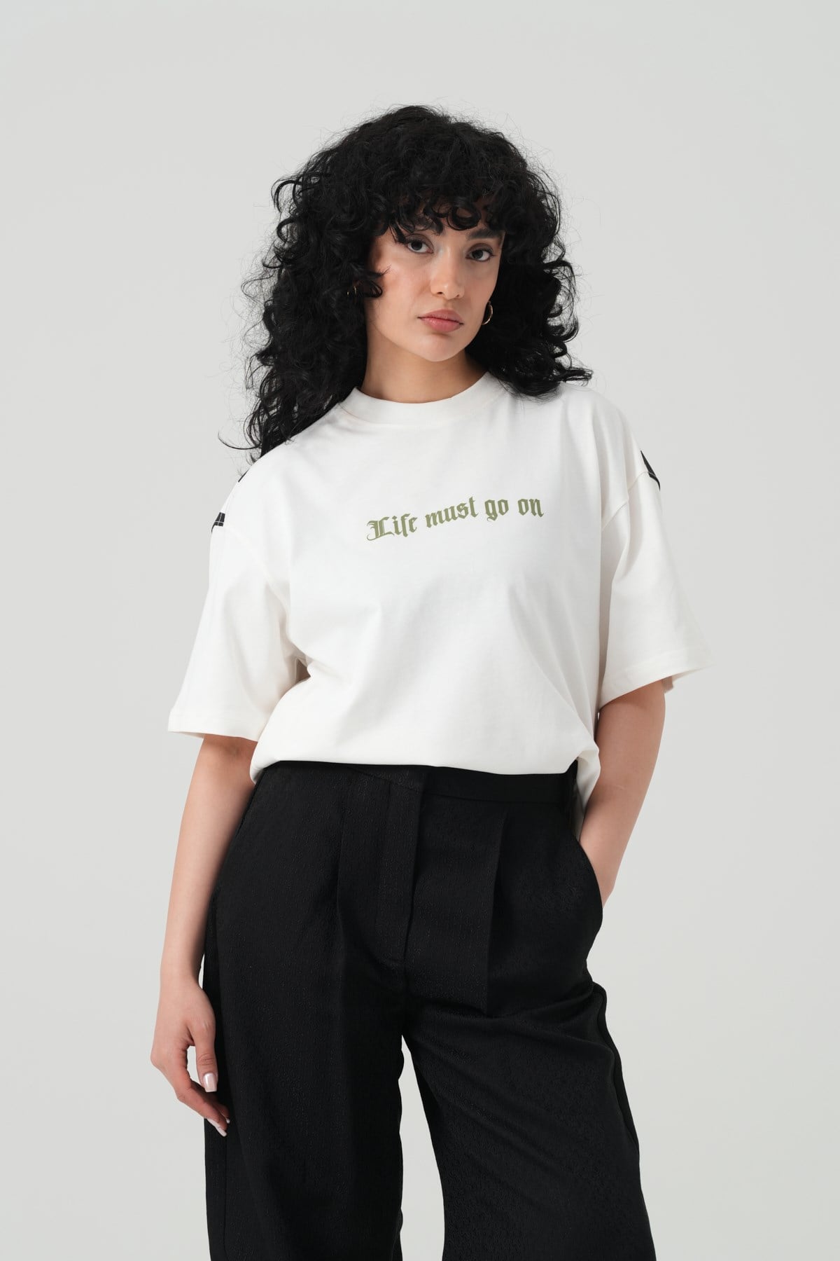 Life Bloom Oversize Kadın Tişört Ekru