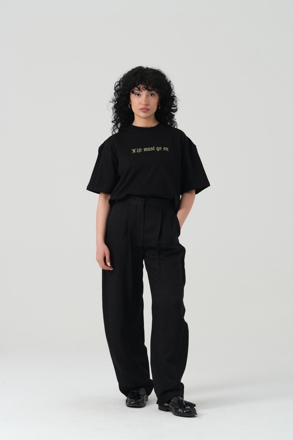 Life Bloom Oversize Kadın Tişört Siyah