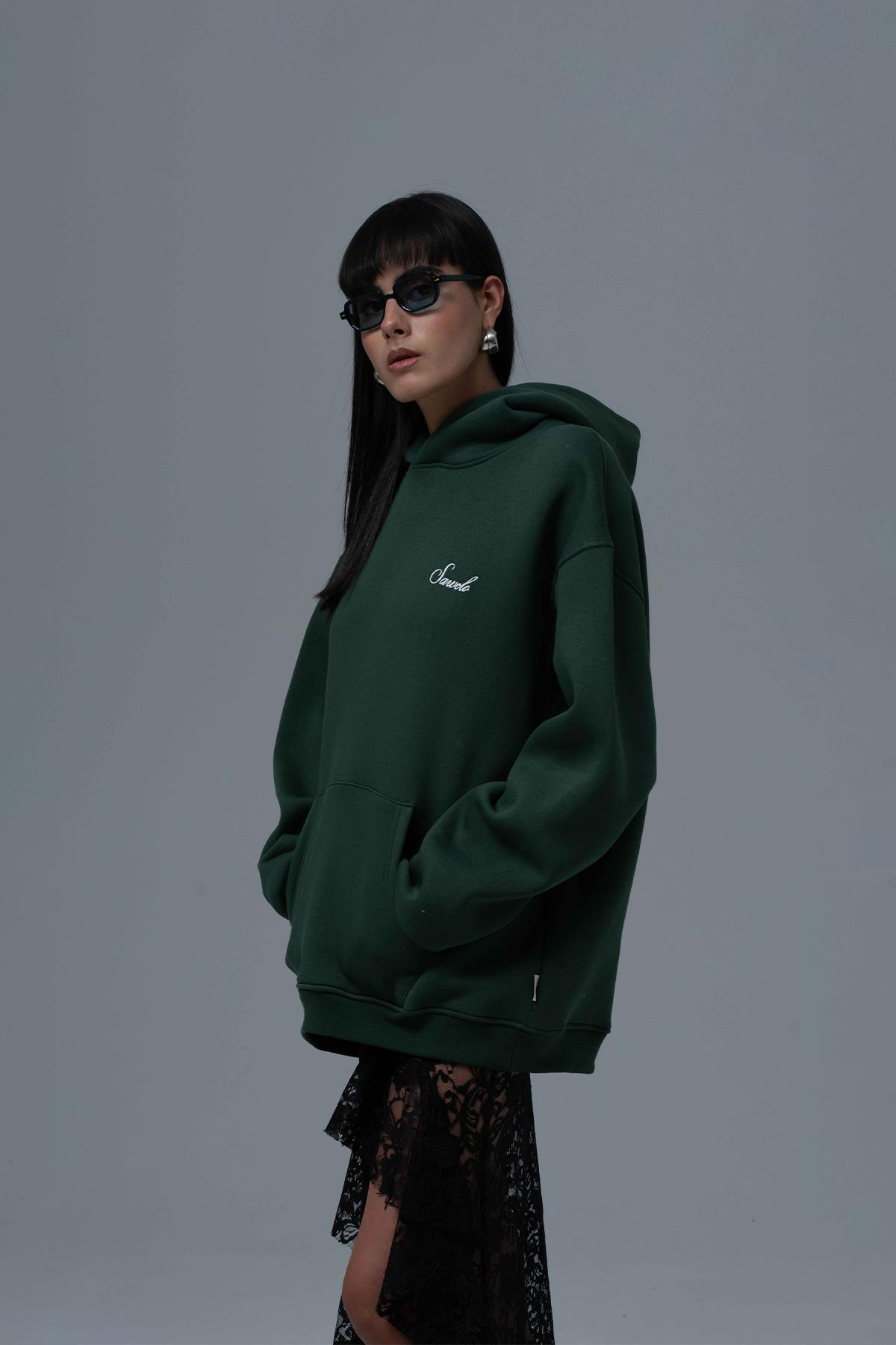Loneliness Is a Choice Oversize Sweatshirt Kadın Yeşil