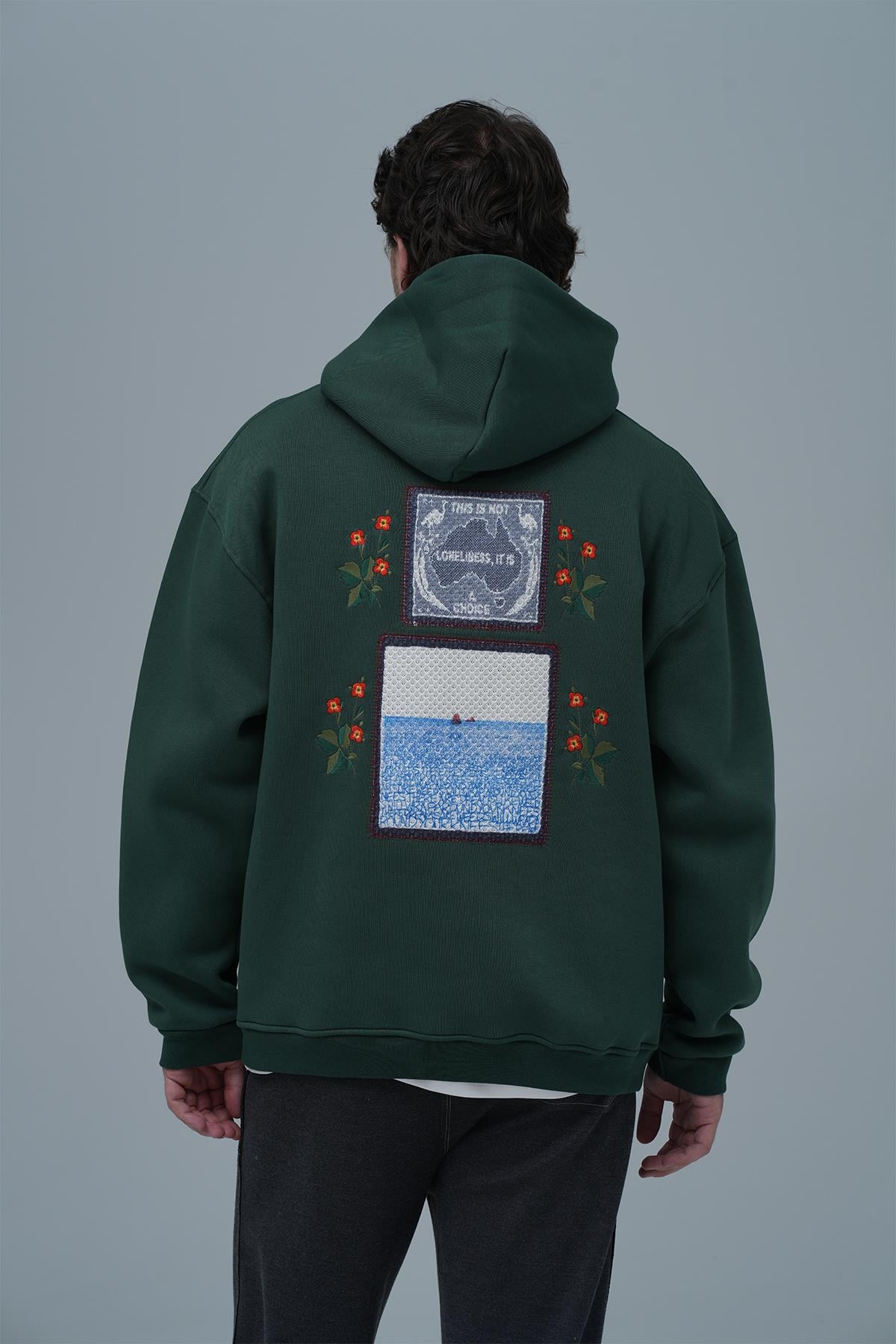 Loneliness Is a Choice Oversize Sweatshirt Erkek Yeşil
