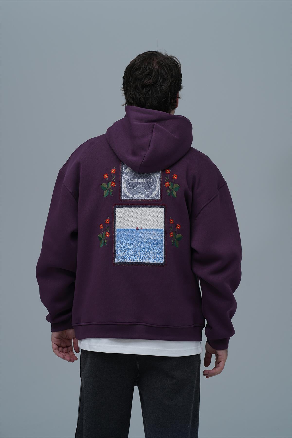 Loneliness Is a Choice Oversize Sweatshirt Erkek Mor
