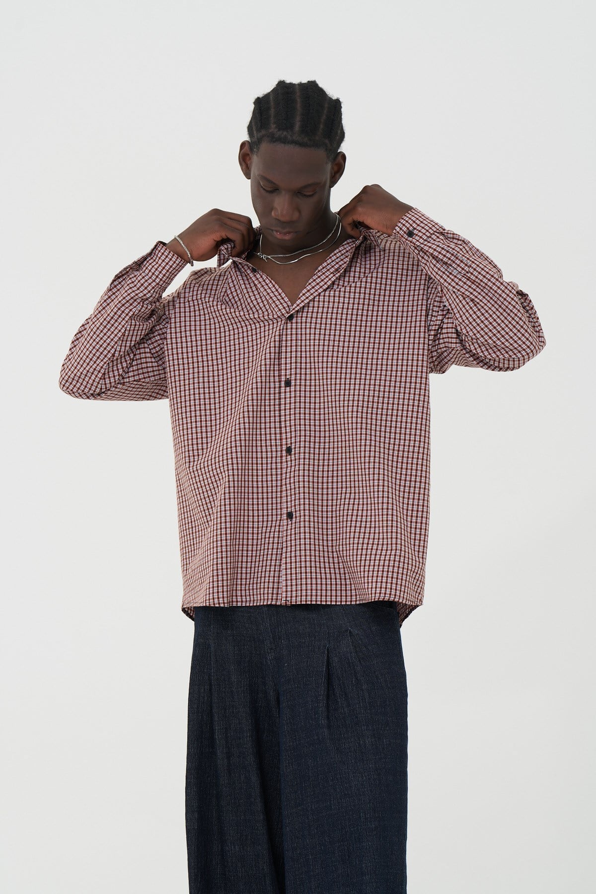 Madras Check Oversize Erkek Gömlek Kiremit