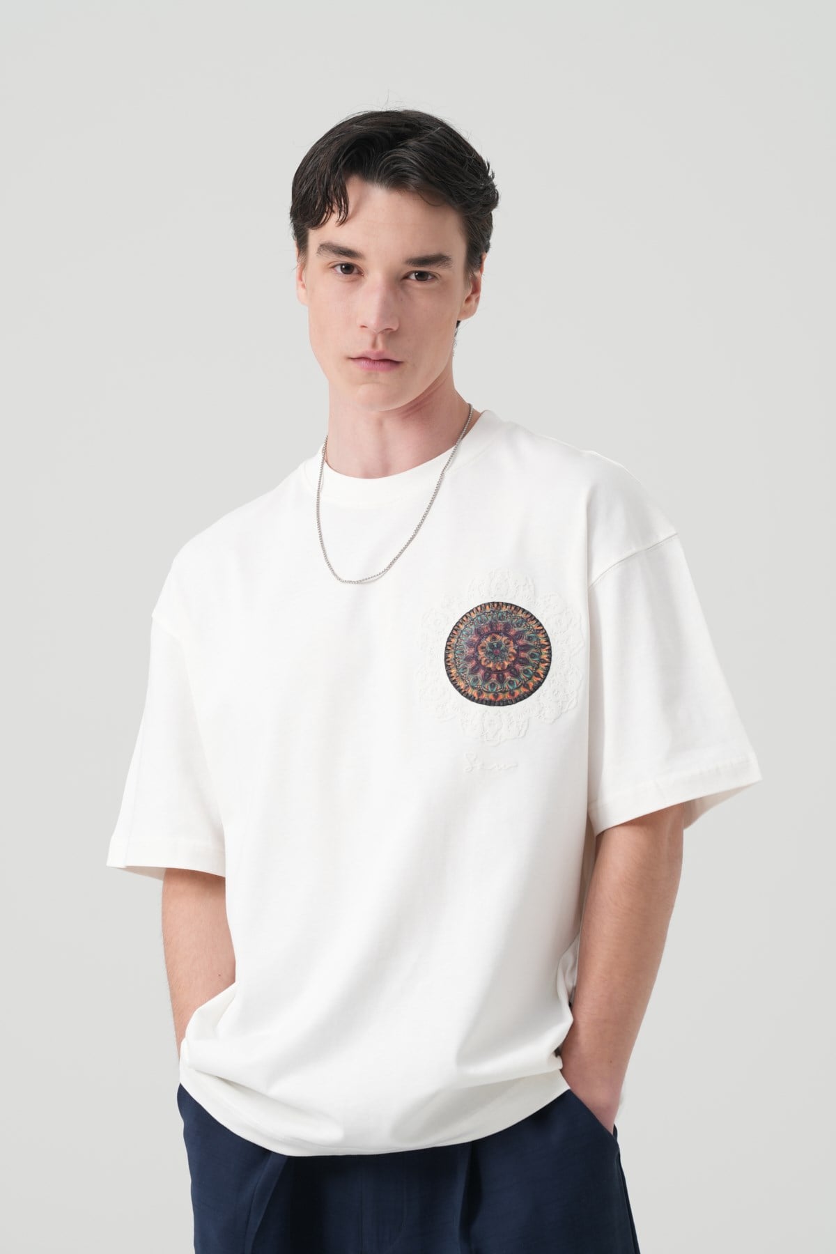 Mandala Aura Oversize Erkek Tişört Ekru