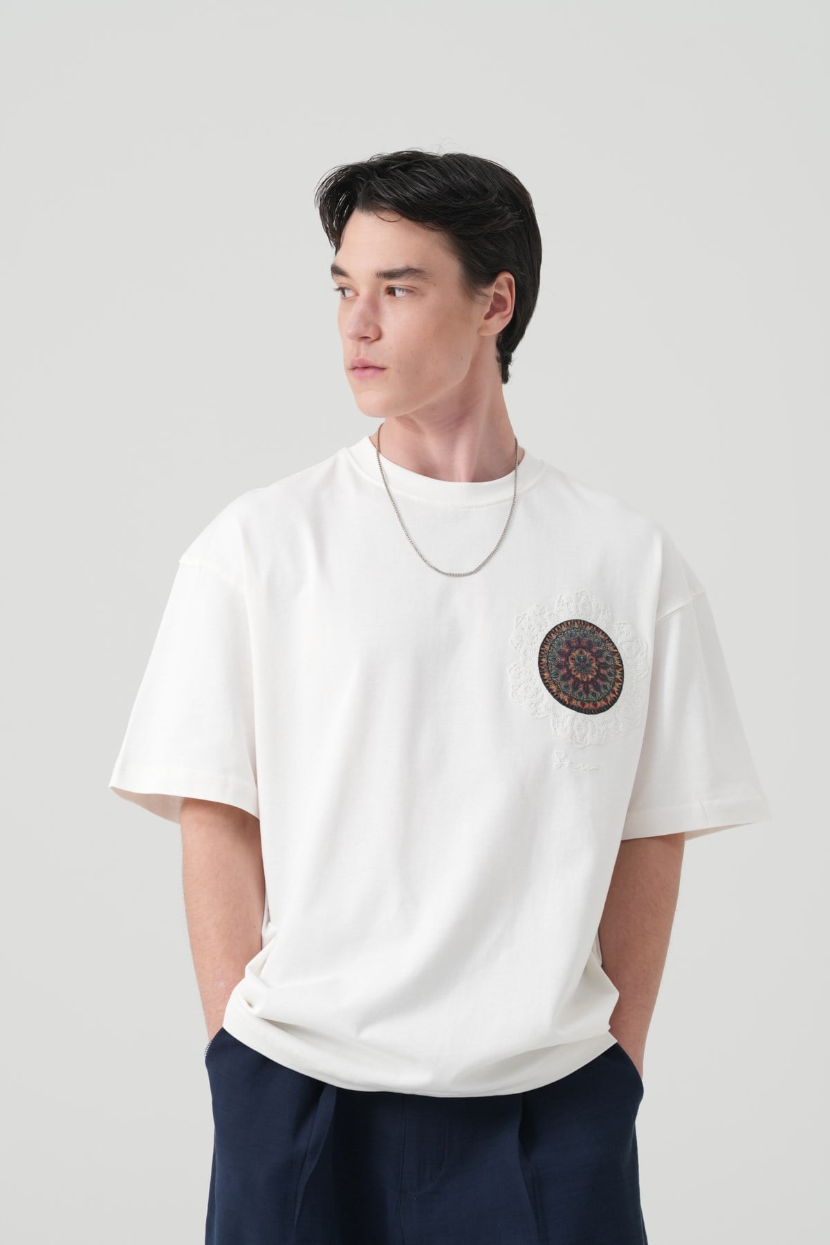 Mandala Aura Oversize Erkek Tişört Ekru