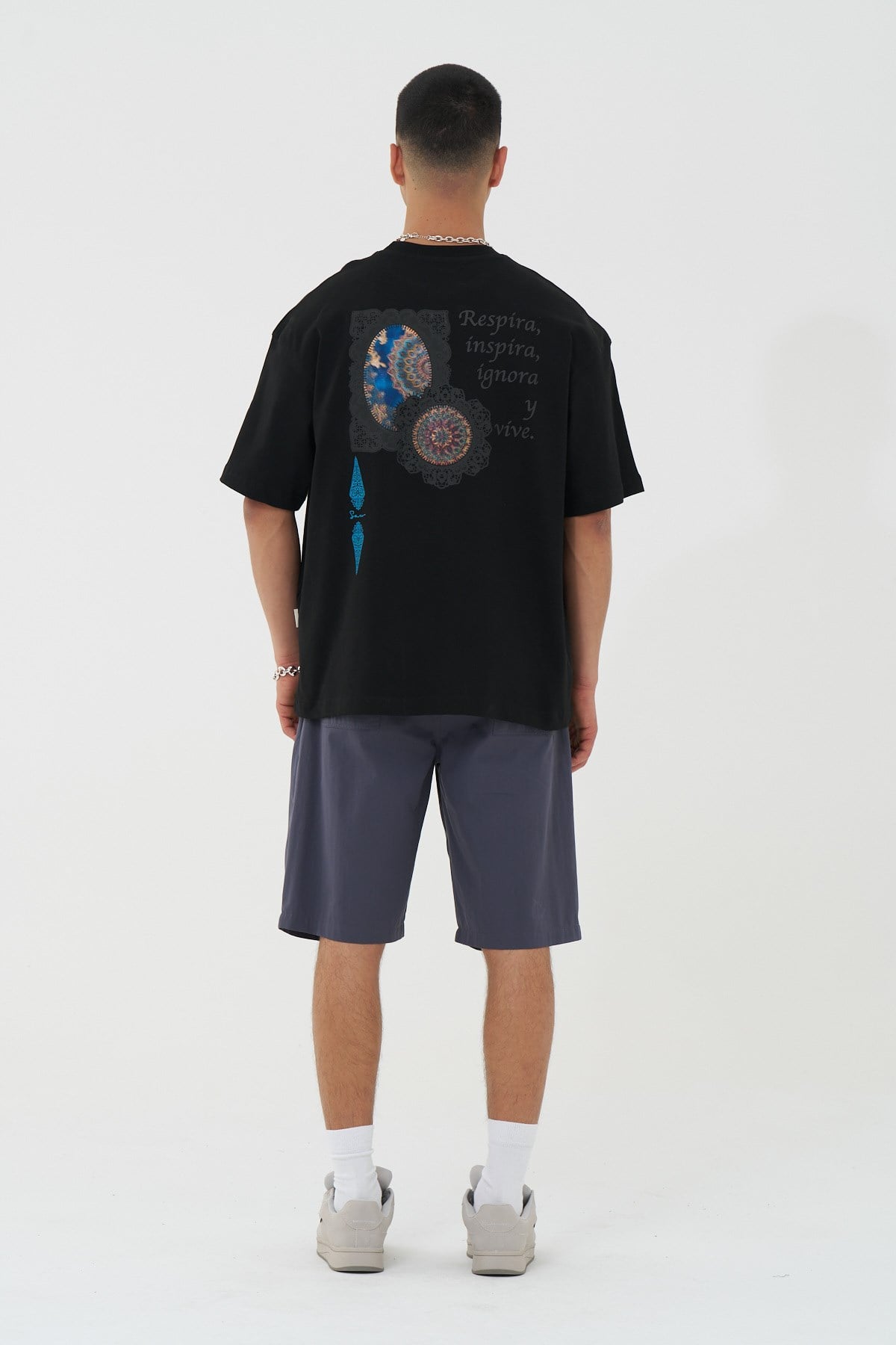 Mandala Aura Oversize Erkek Tişört Siyah