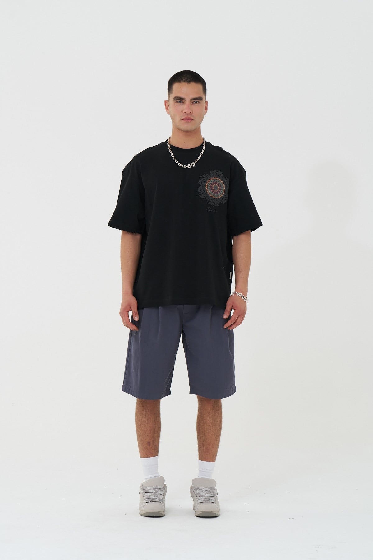 Mandala Aura Oversize Erkek Tişört Siyah