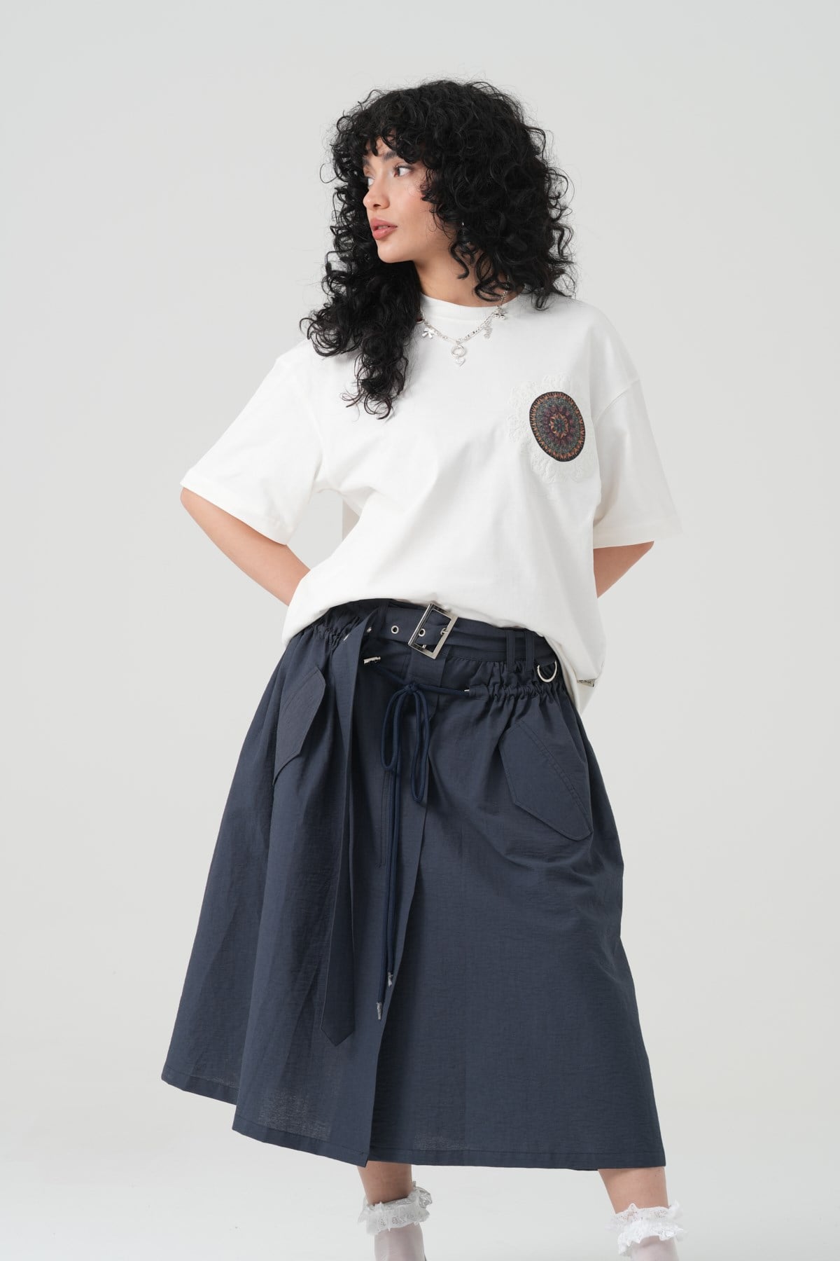 Mandala Aura Oversize Kadın Tişört Ekru